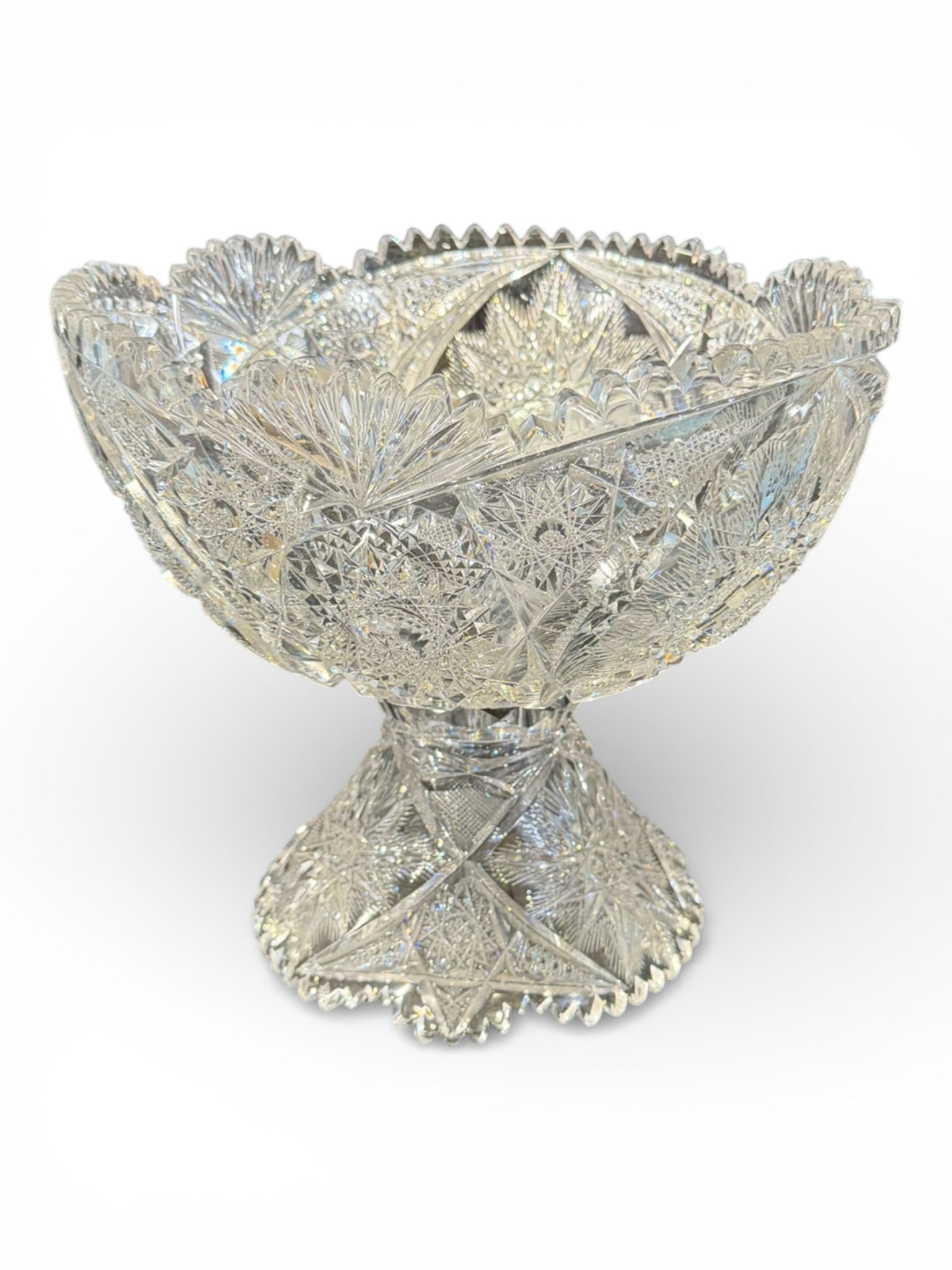 American Brilliant Cut Glass Pedestal Punch Bowl (1 of 4)