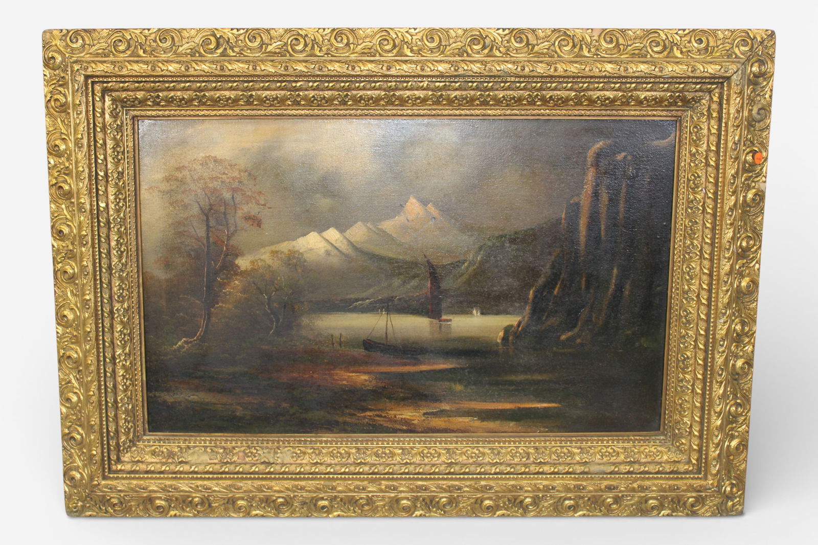 Early Oil on Canvas Landscape, Nocturnal Lake Scene (1 of 6)