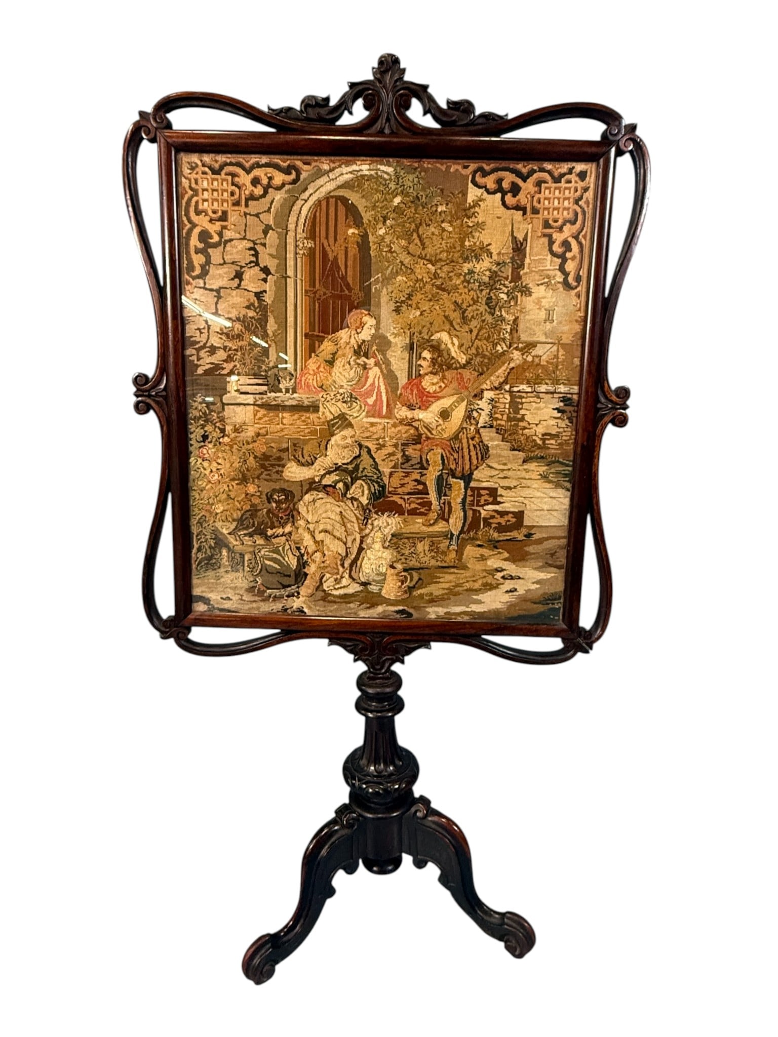 Rosewood Rococo Revival Needlepoint Fire Screen — Mid-19th Century (1 of 2)