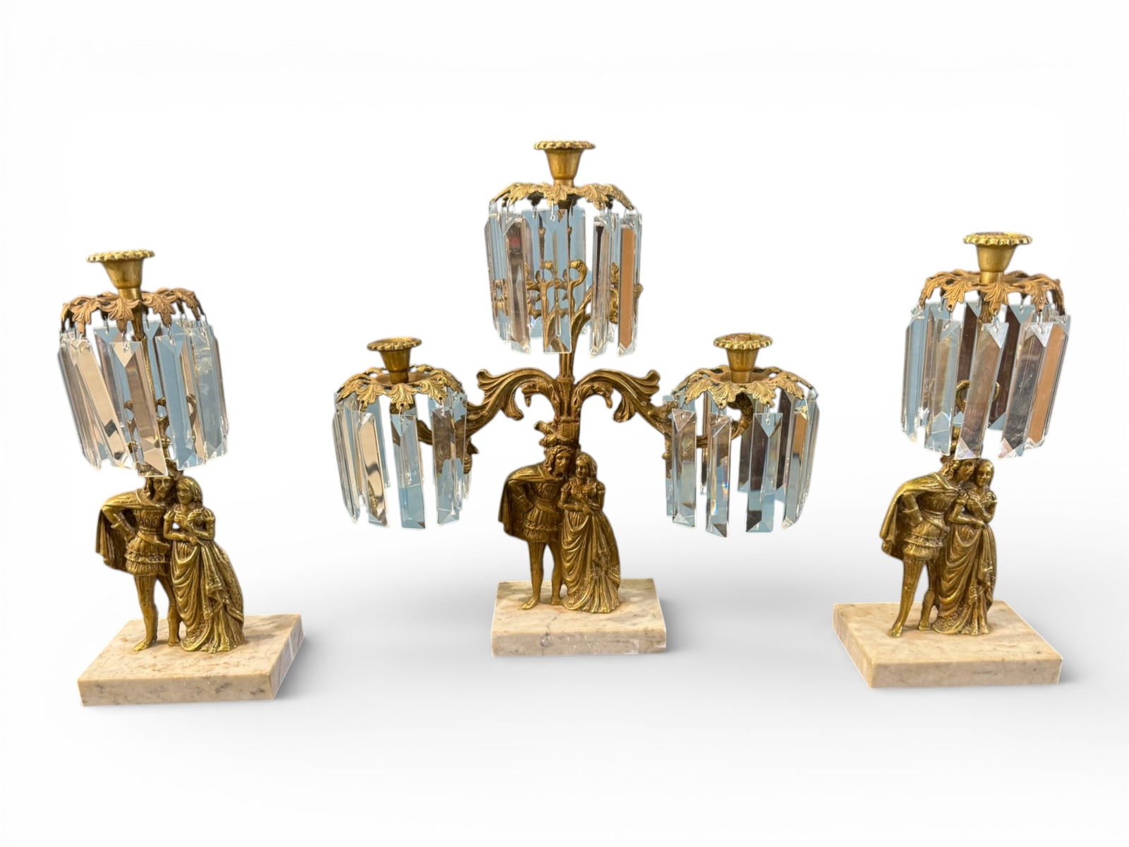 Set of Three Brass Figural Girandole Candlesticks (1 of 2)