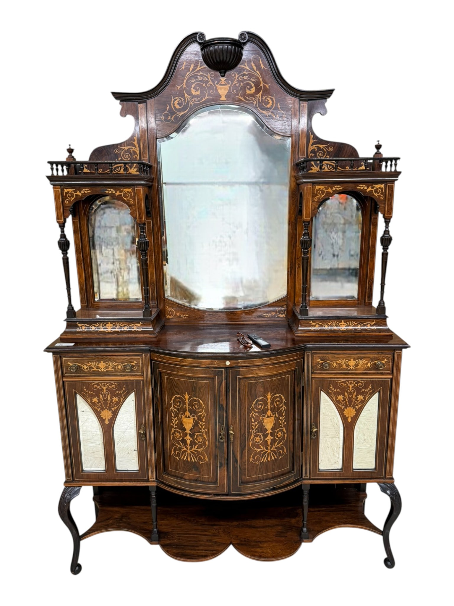 Continental Inlaid Display Cabinet / Sideboard with Mirror Back (1 of 4)