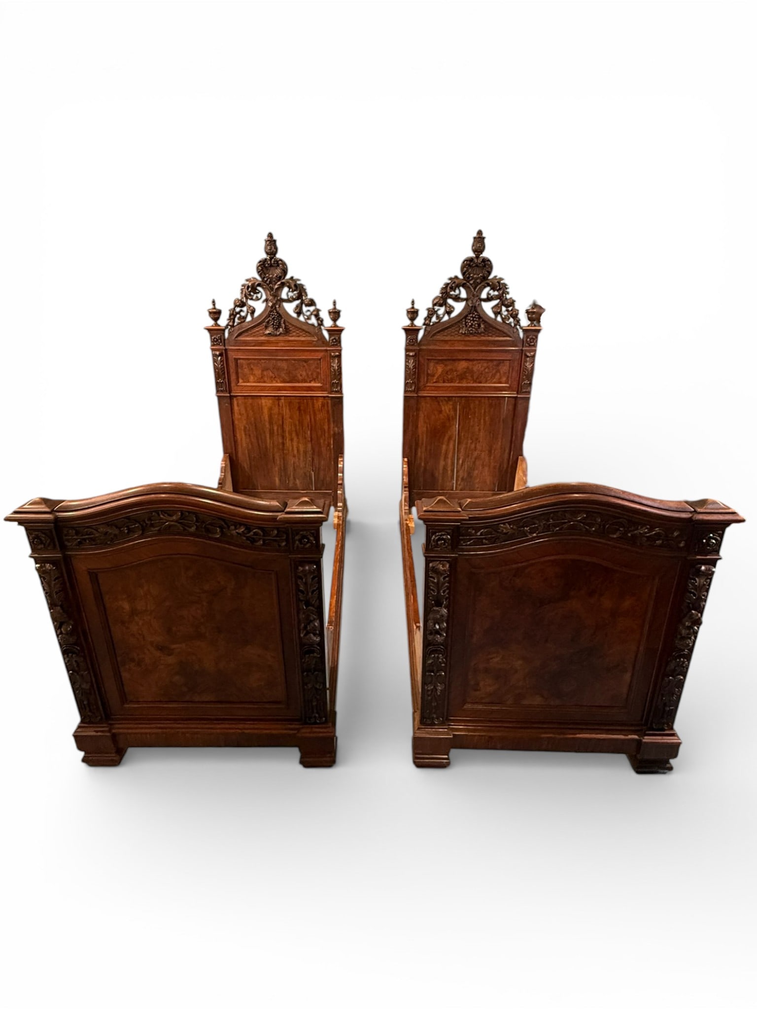 Pair of Carved Mahogany Renaissance Revival Twin Beds (1 of 6)
