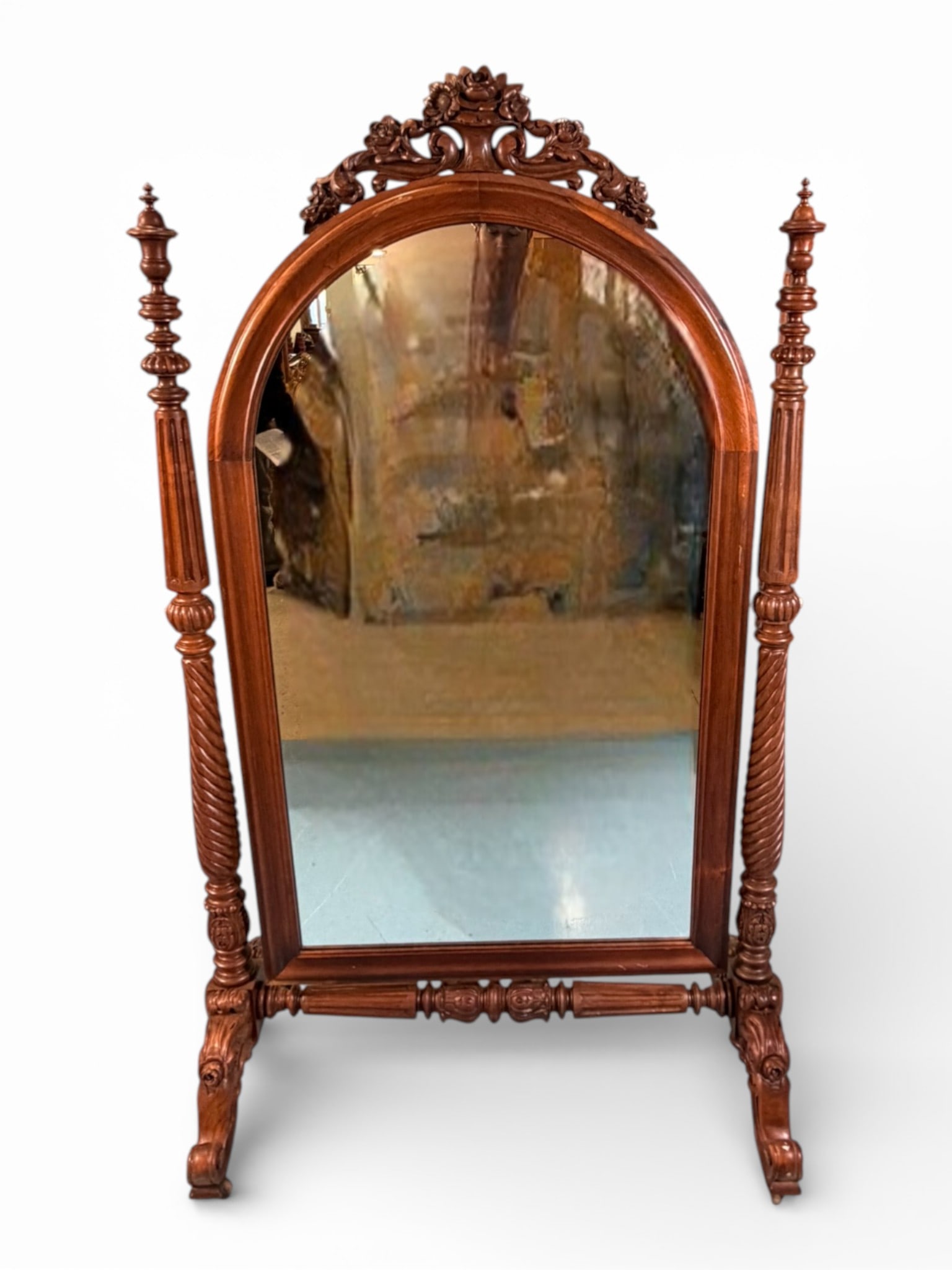 Victorian Carved Walnut Cheval Mirror (1 of 4)