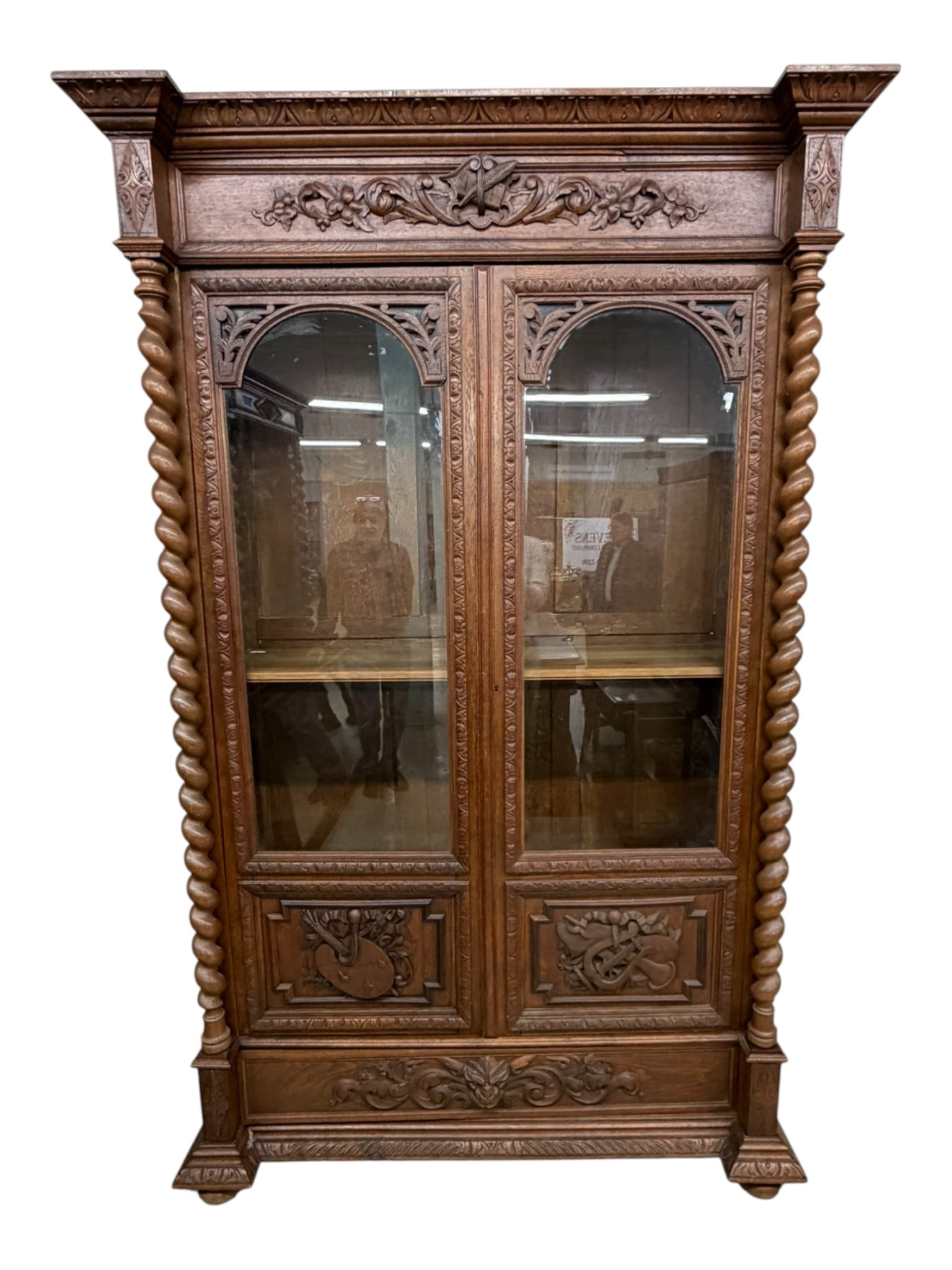 English Carved Oak Two-Door Bookcase with Barley Twist Columns, 19th Century (1 of 3)