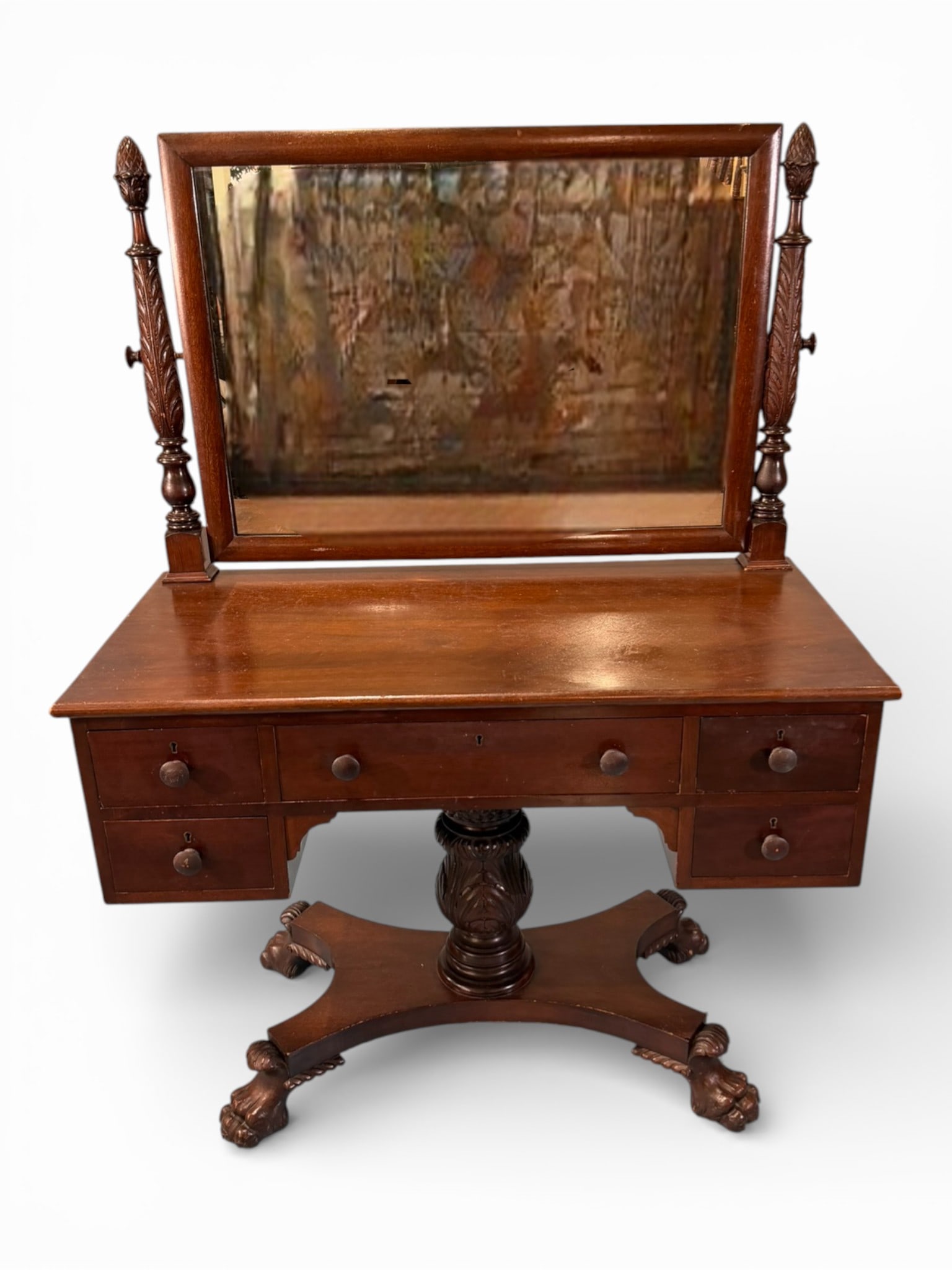 American Mahogany Acanthus Carved Dressing Table with Mirror (1 of 4)