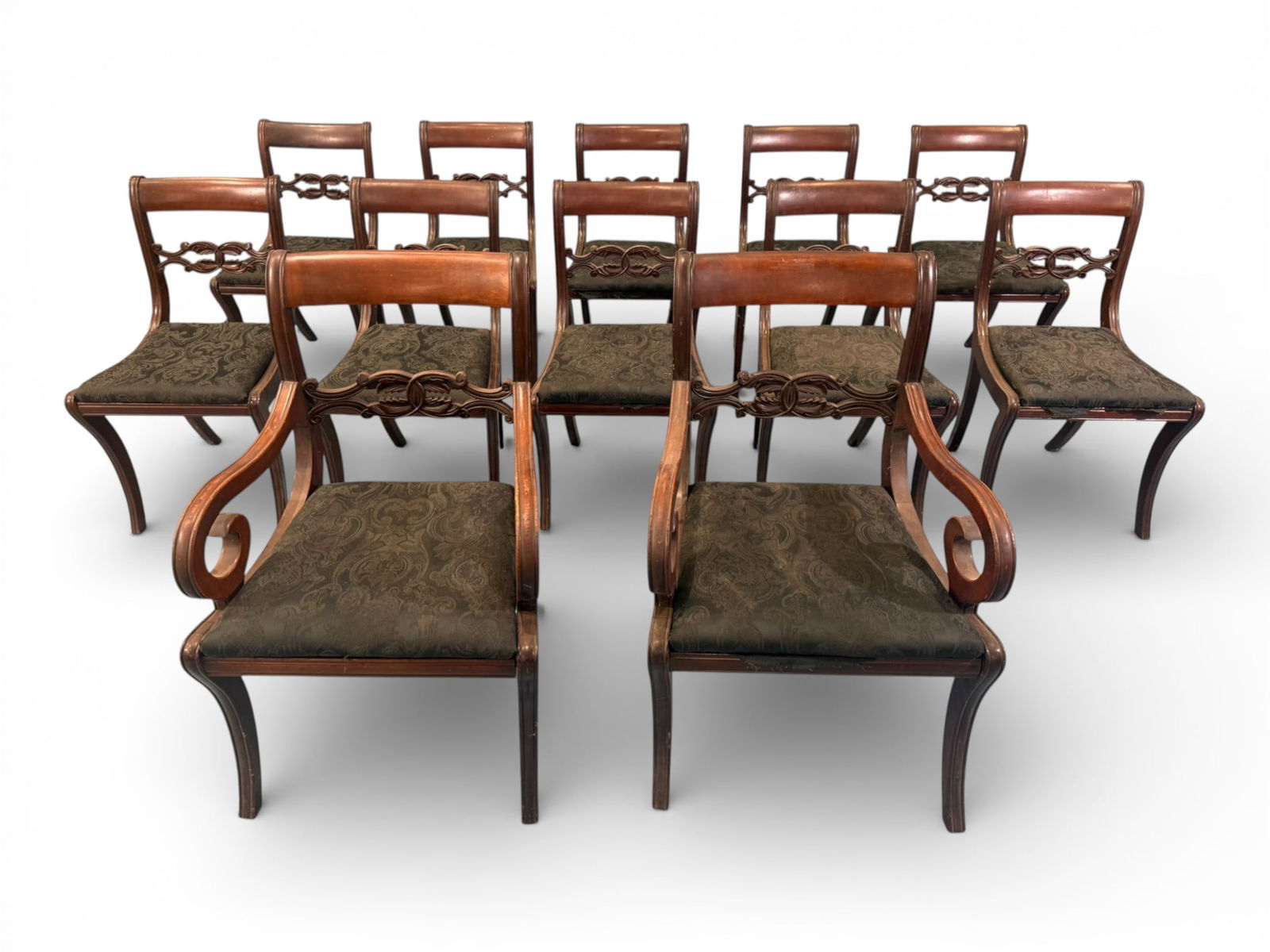 Set of Twelve American Classical Mahogany Saber-Leg Dining Chairs (1 of 4)