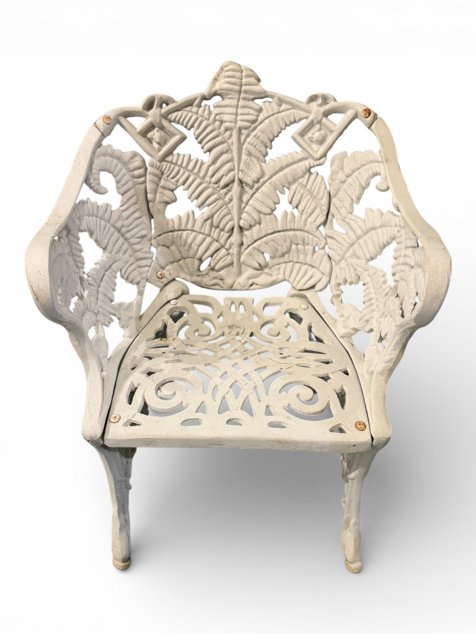 White Cast Iron Garden Chair with Fern Motif (1 of 5)