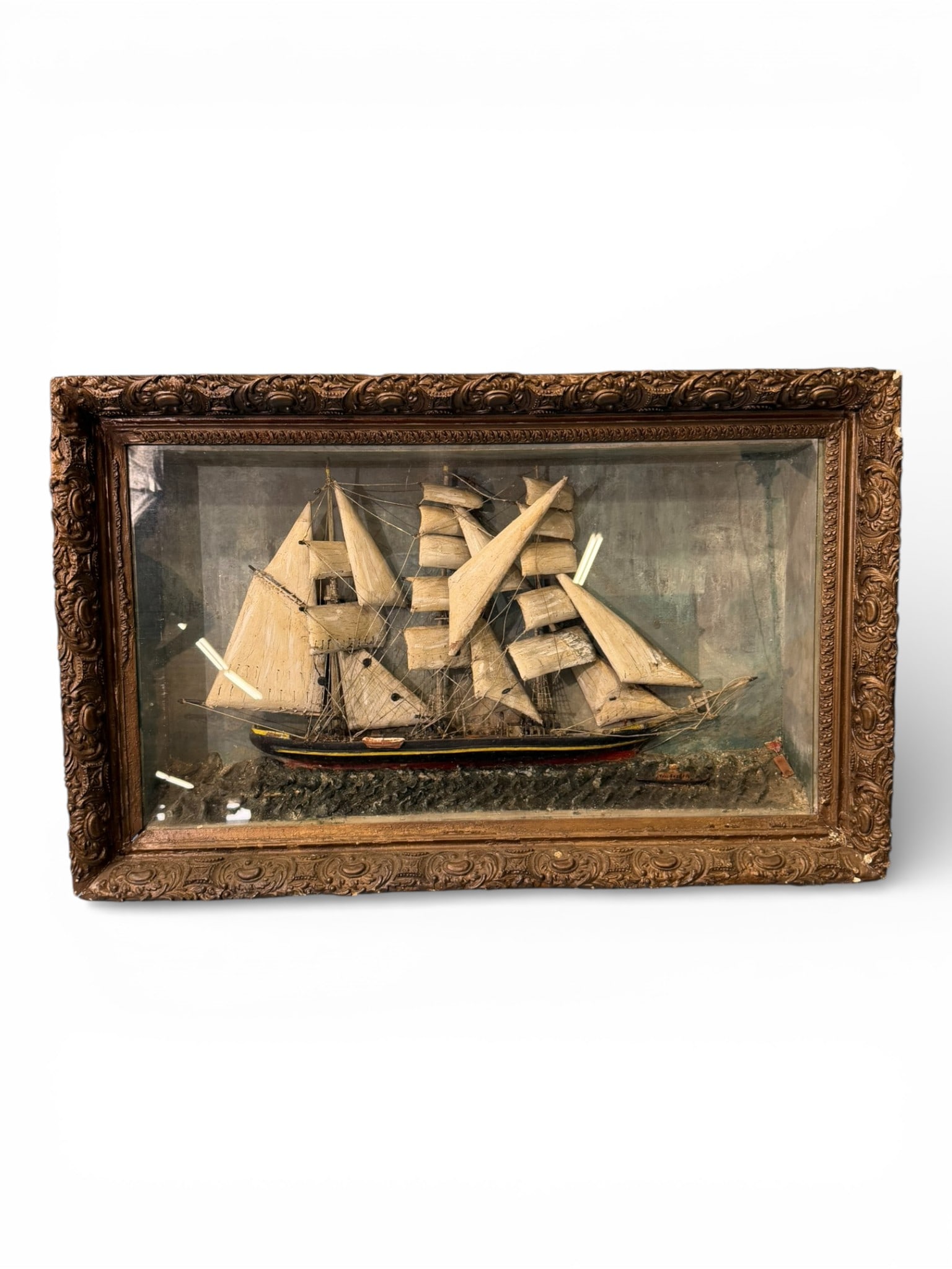 Antique Ship Diorama in Shadow Box Frame (1 of 4)