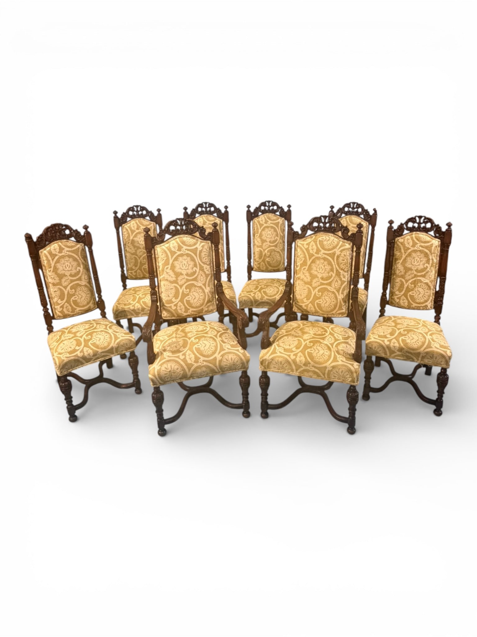 Renaissance Revival Carved Walnut Dining Chairs, Set of Eight with Additional Fabric Bolt (1 of 3)