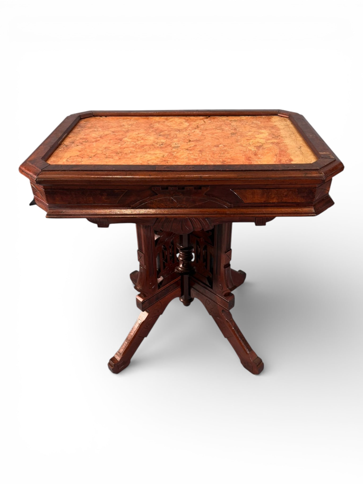 Victorian Eastlake Walnut Marble Top Table (1 of 6)