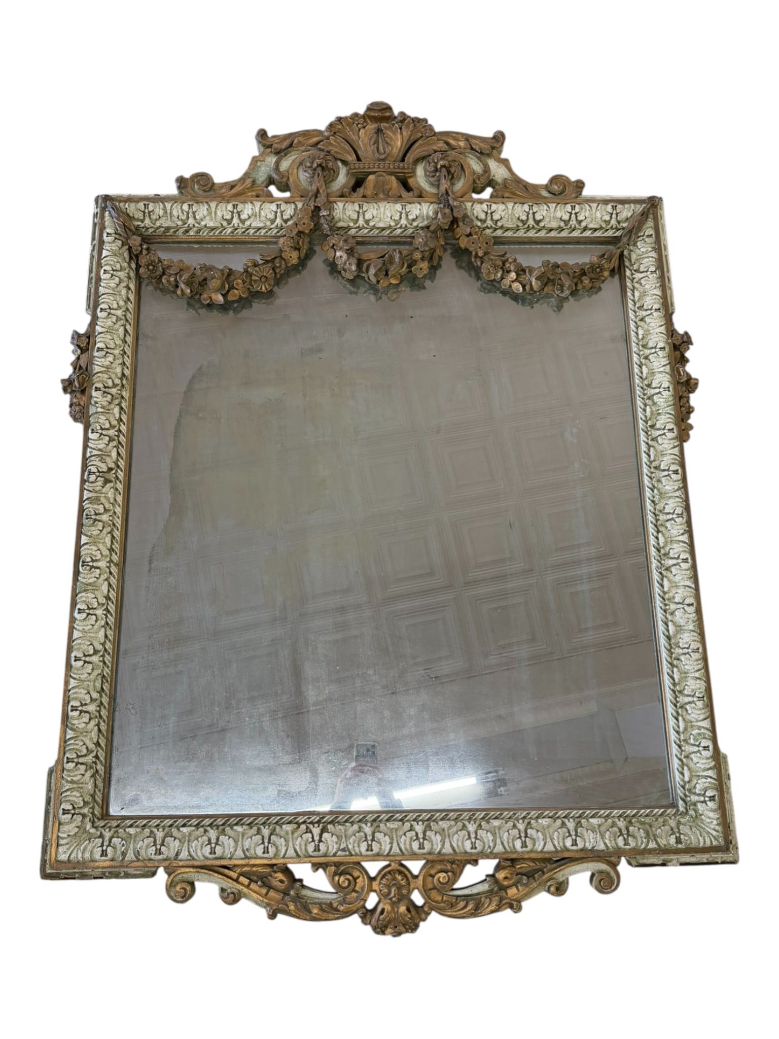 French Painted and Giltwood Mirror with Floral Swags, 19th Century (1 of 2)