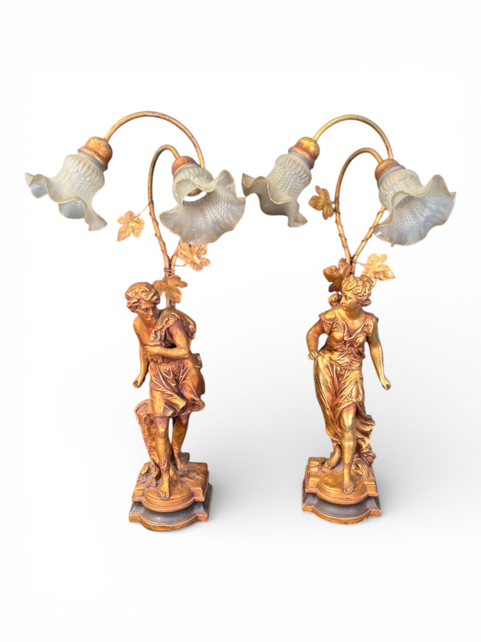 Pair of Art Nouveau Style Figural Table Lamps with Frosted Shades (1 of 5)