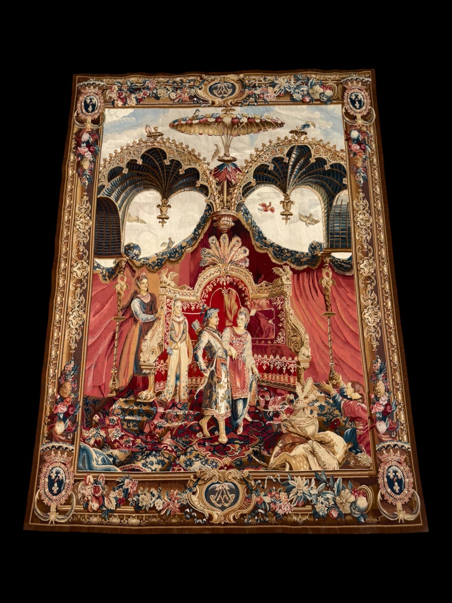 arge Figural Court Scene Tapestry Wall Hanging, Continental, Late 19th Century (1 of 2)
