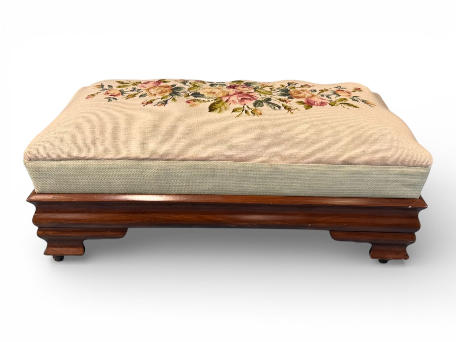 American Empire Mahogany Trestle Bench with Needlepoint Upholstery, ca.1840 (1 of 4)