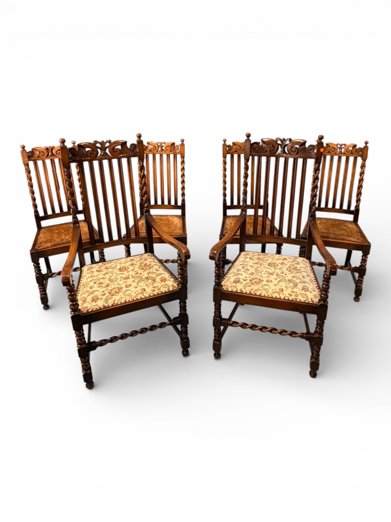 Set of 6 English Oak Barley Twist Dining Chairs (2 Armchairs, 4 Side Chairs) (1 of 4)