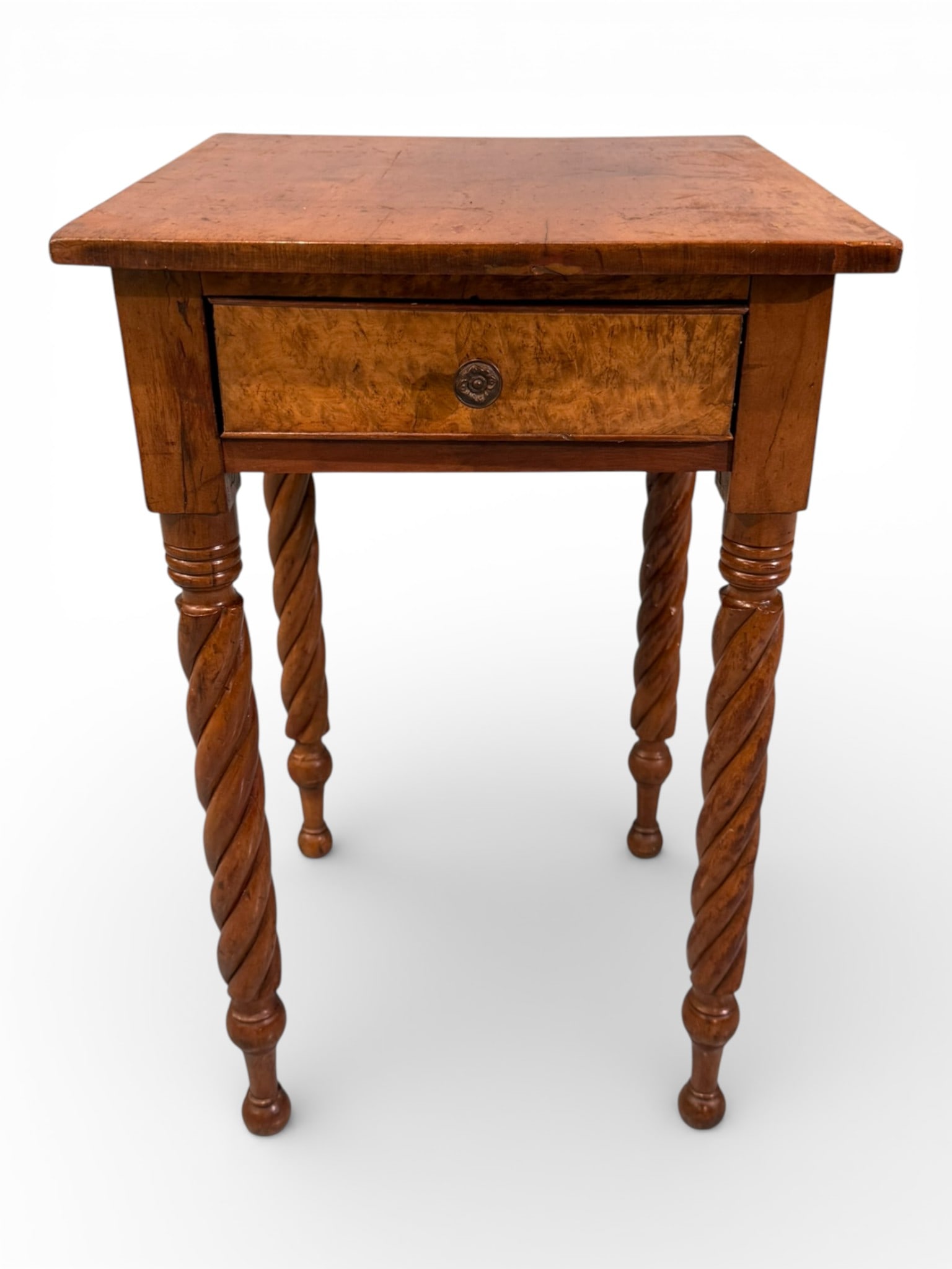 Southern Cherry One-Drawer Work Table with Spiral Turned Legs, ca.1840-60 (1 of 4)