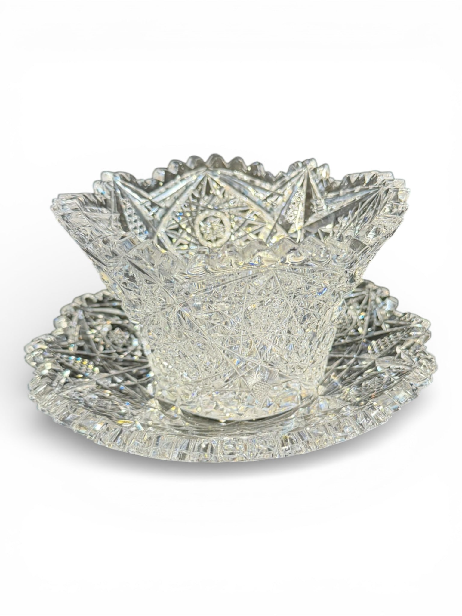 American Brilliant Period Cut Glass Mayonnaise Set with Underplate (1 of 4)