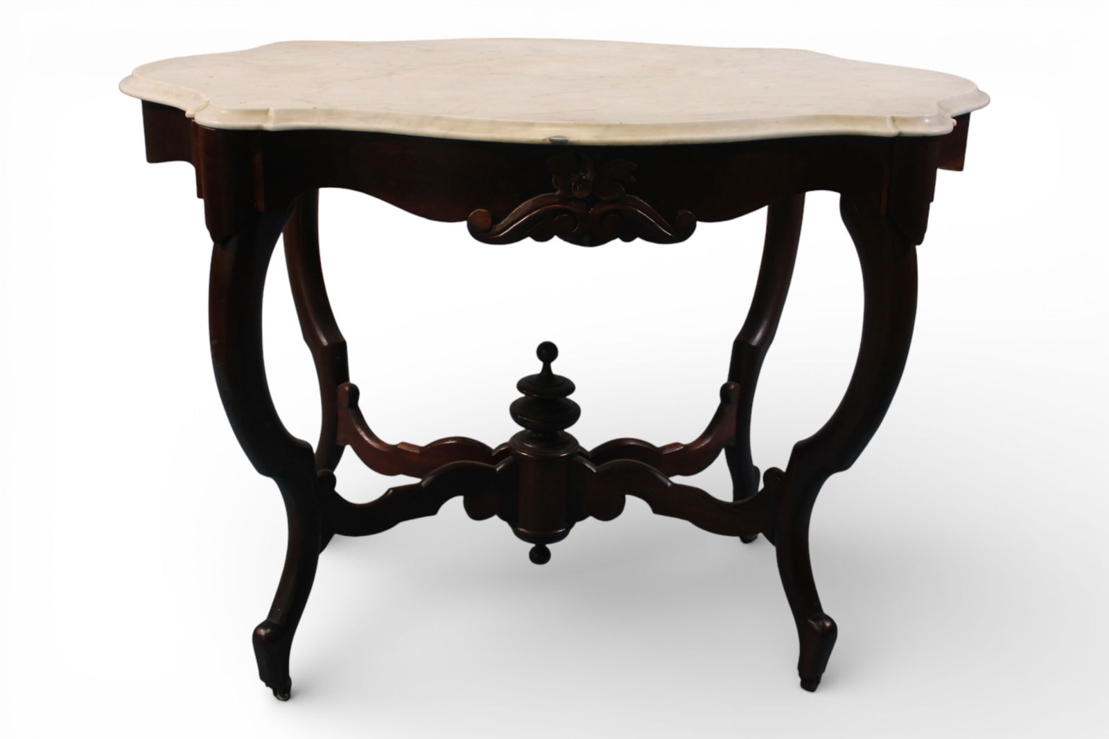 Victorian Walnut Marble-Top Turtle-Form Parlor Table (1 of 6)