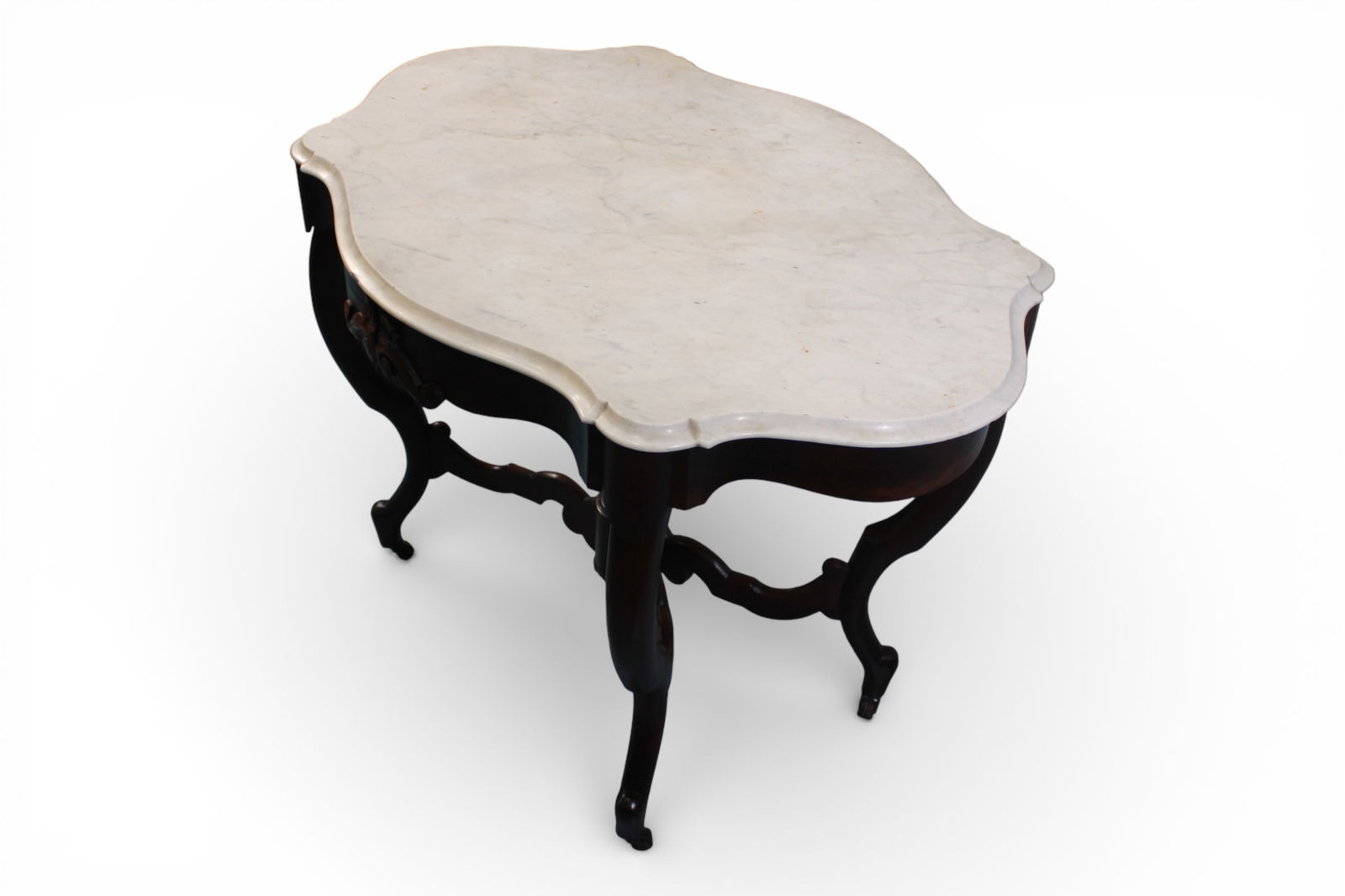 Victorian Walnut Marble-Top Turtle-Form Parlor Table - 3