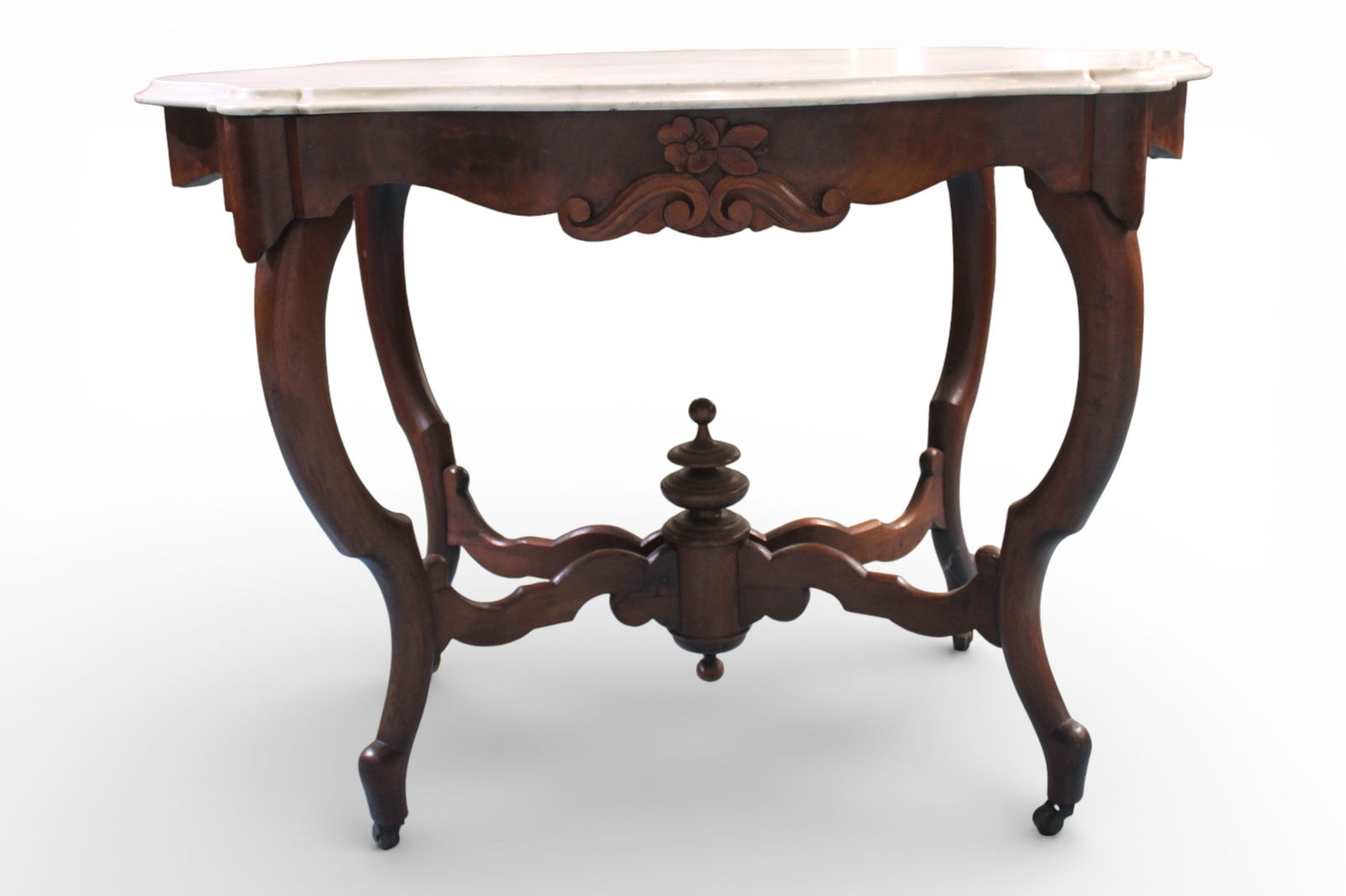 Victorian Walnut Marble-Top Turtle-Form Parlor Table - 4