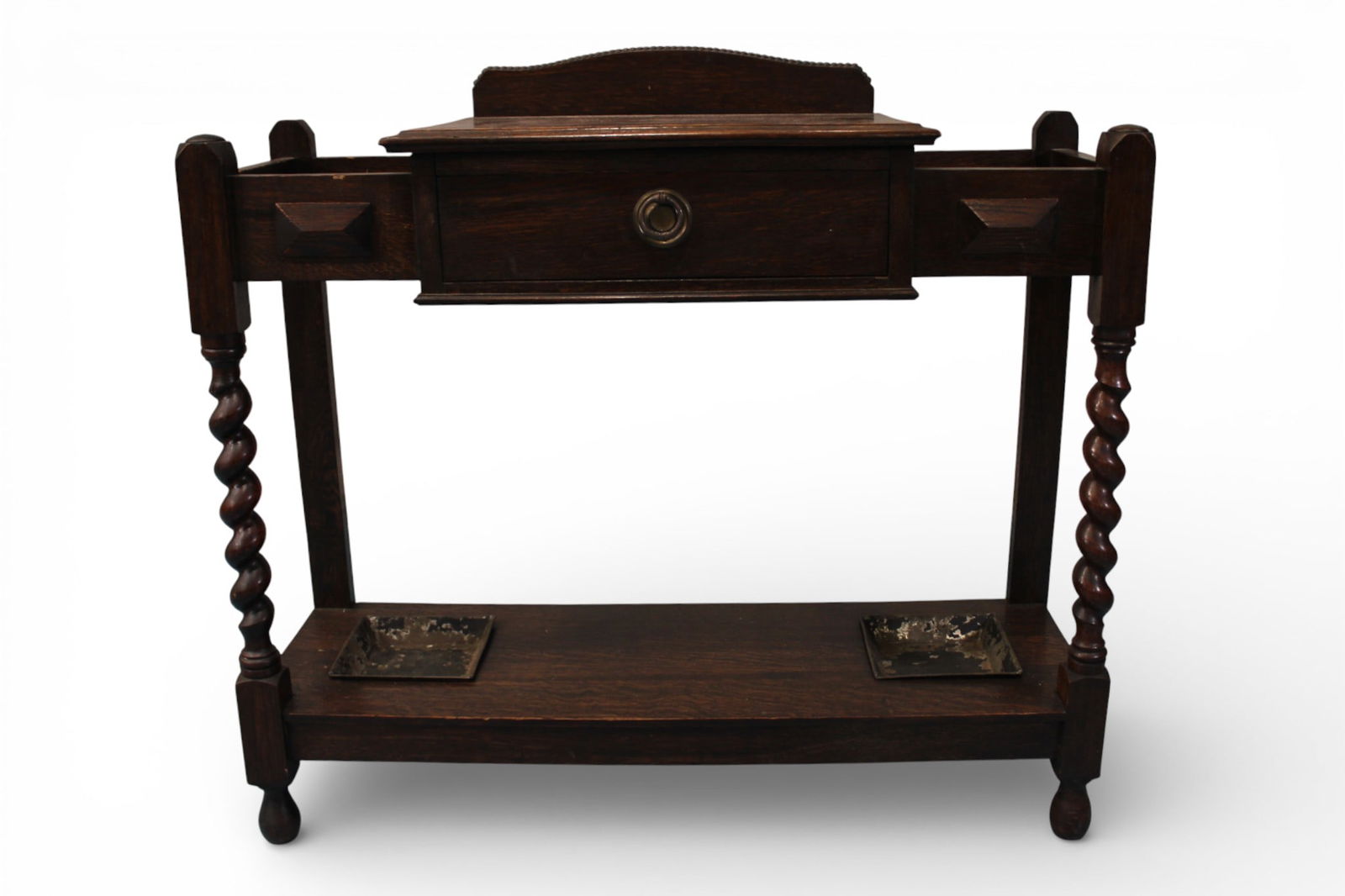 English Oak Barley Twist Umbrella Stand with Drawer, Early 20th Century (1 of 6)