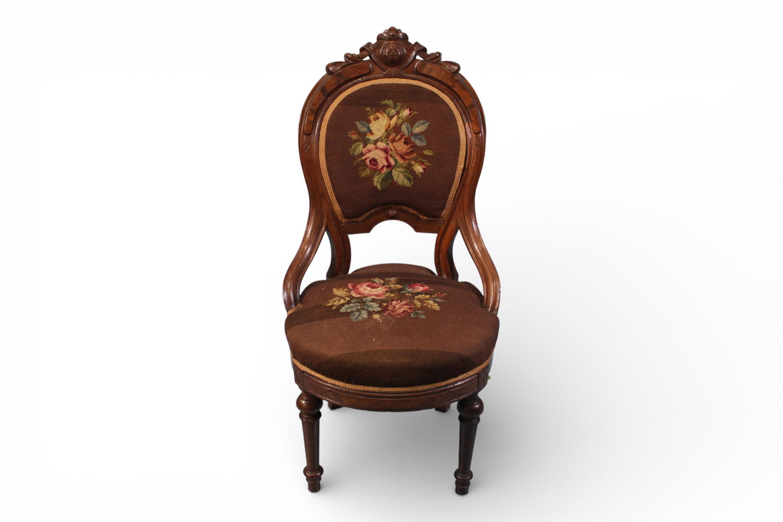 Walnut Victorian Side Chair with Needlepoint Upholstery (1 of 5)