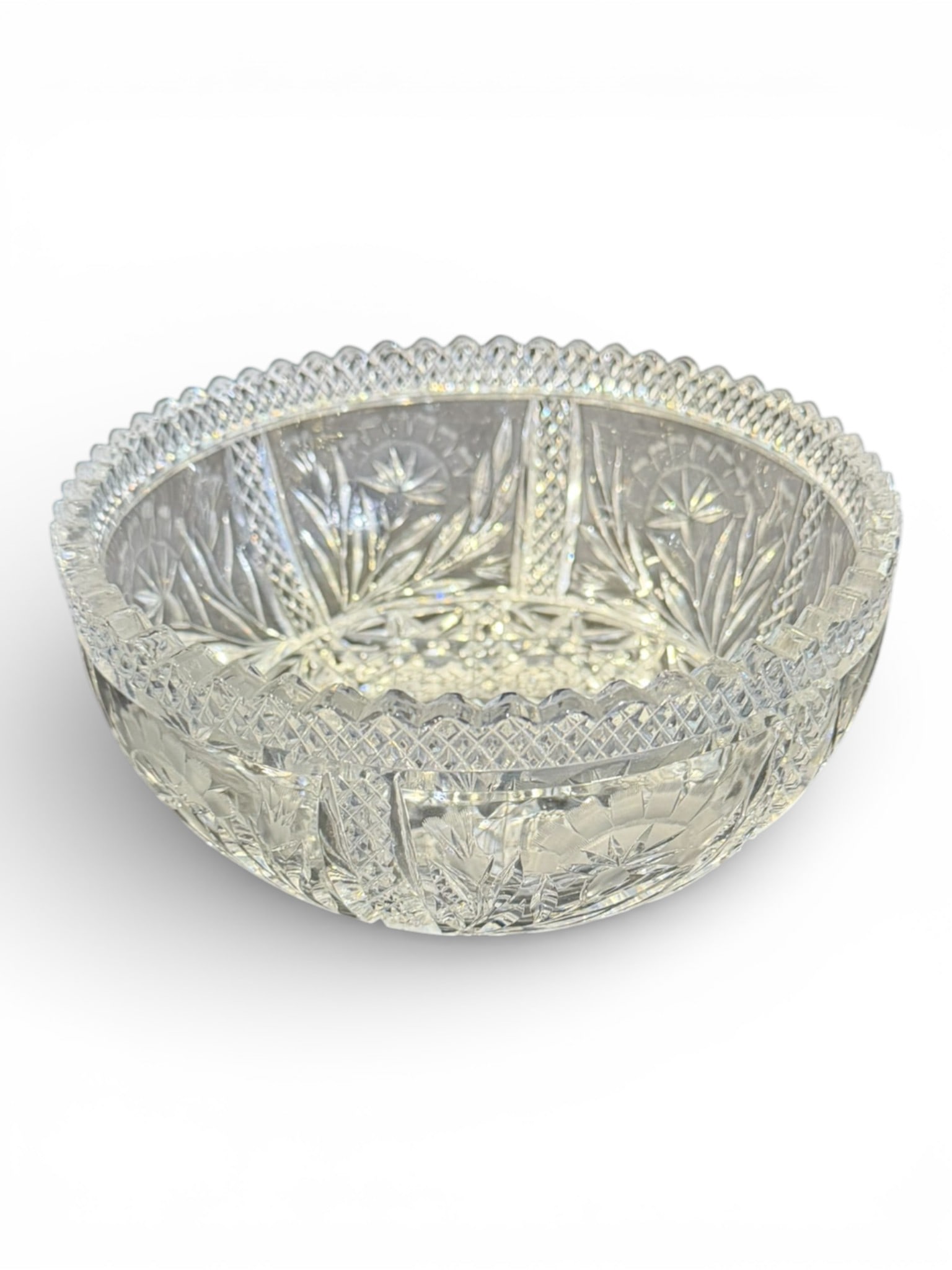 American Brilliant Cut Glass Bowl with Floral and Geometric Decoration, Early 20th Century (1 of 2)