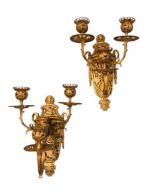 Pair of Brass and Crystal Wall Sconces with Prisms