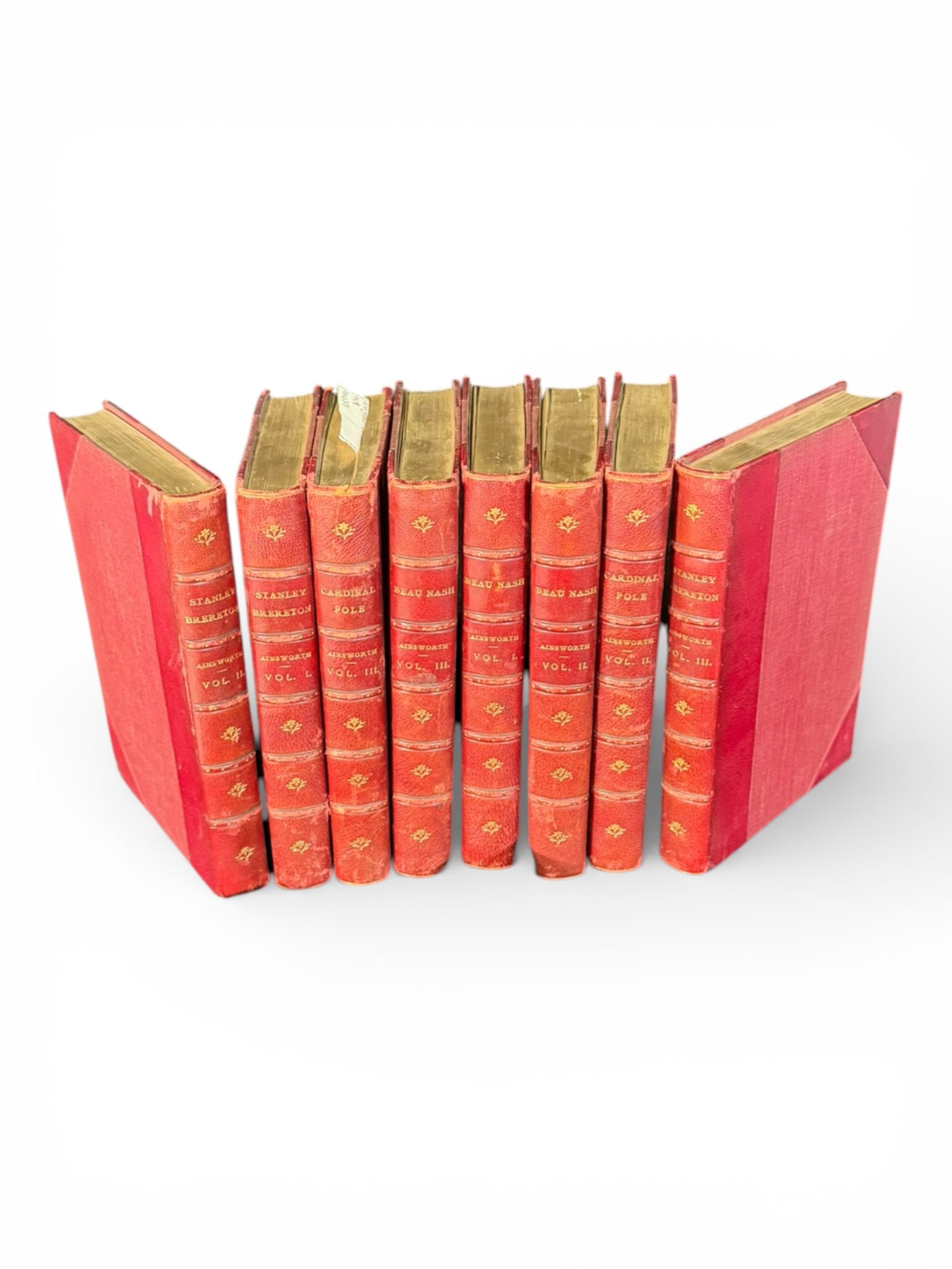 Set of 8 Red Leather Bound Novels (Ainsworth Titles) (1 of 2)