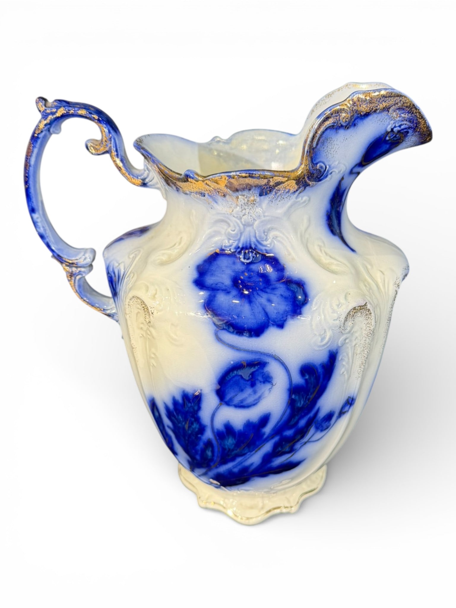 Large Flow Blue Pitcher with Gilt Accents (1 of 5)