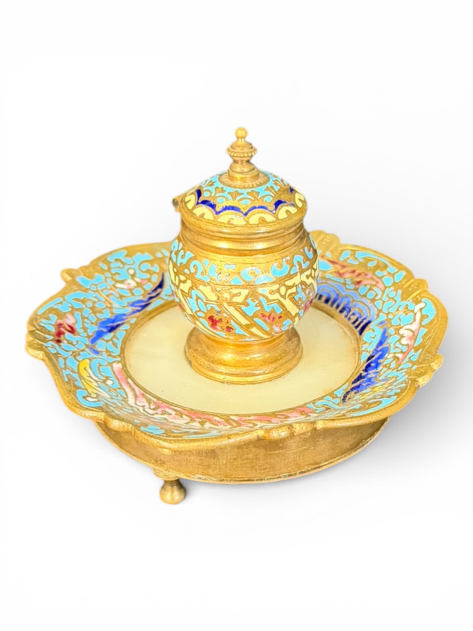 French Gilt Bronze and Champlevé Enamel Inkwell (1 of 4)