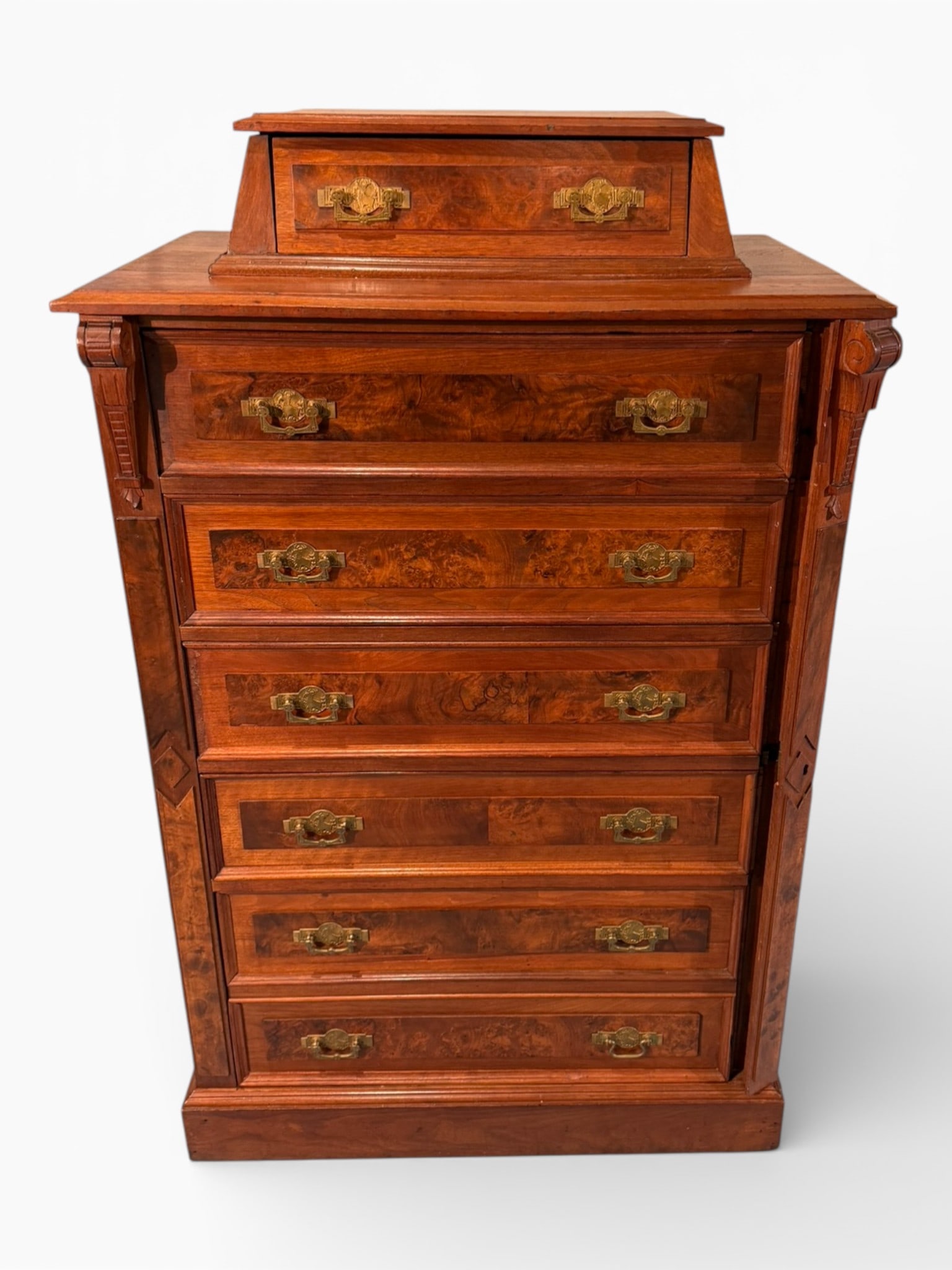 Victorian Walnut Lock-Side Chest with Upper Drawer and Key (1 of 5)