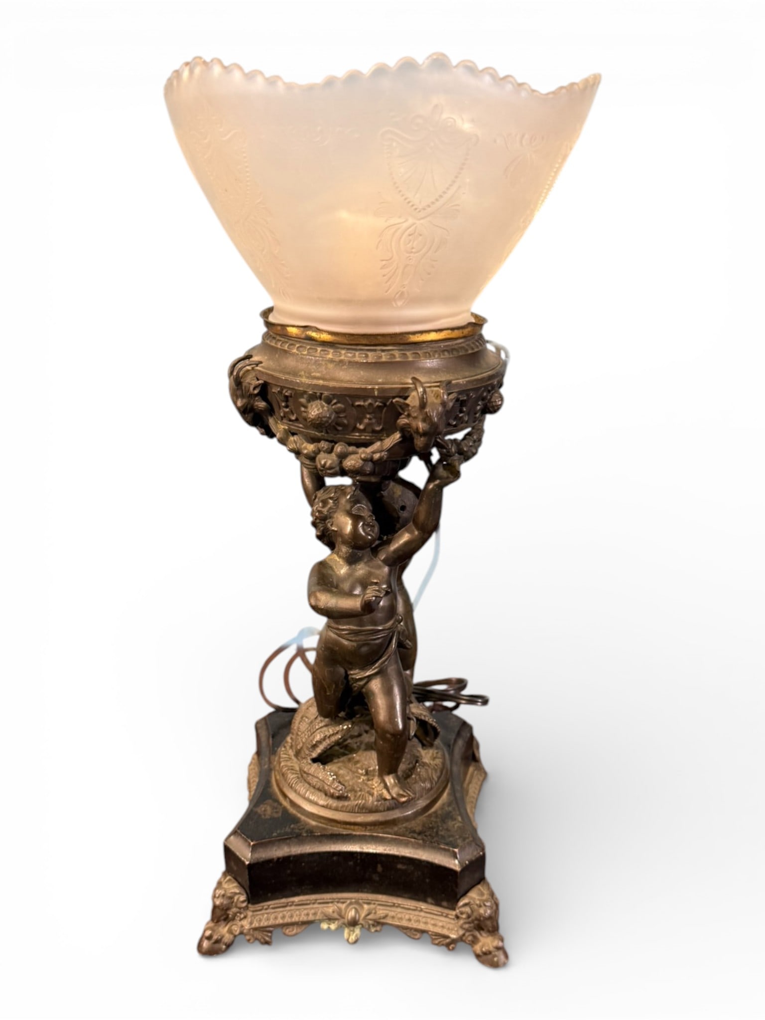 Figural Metal Table Lamp with Two Cupids, Early 20th Century (1 of 3)