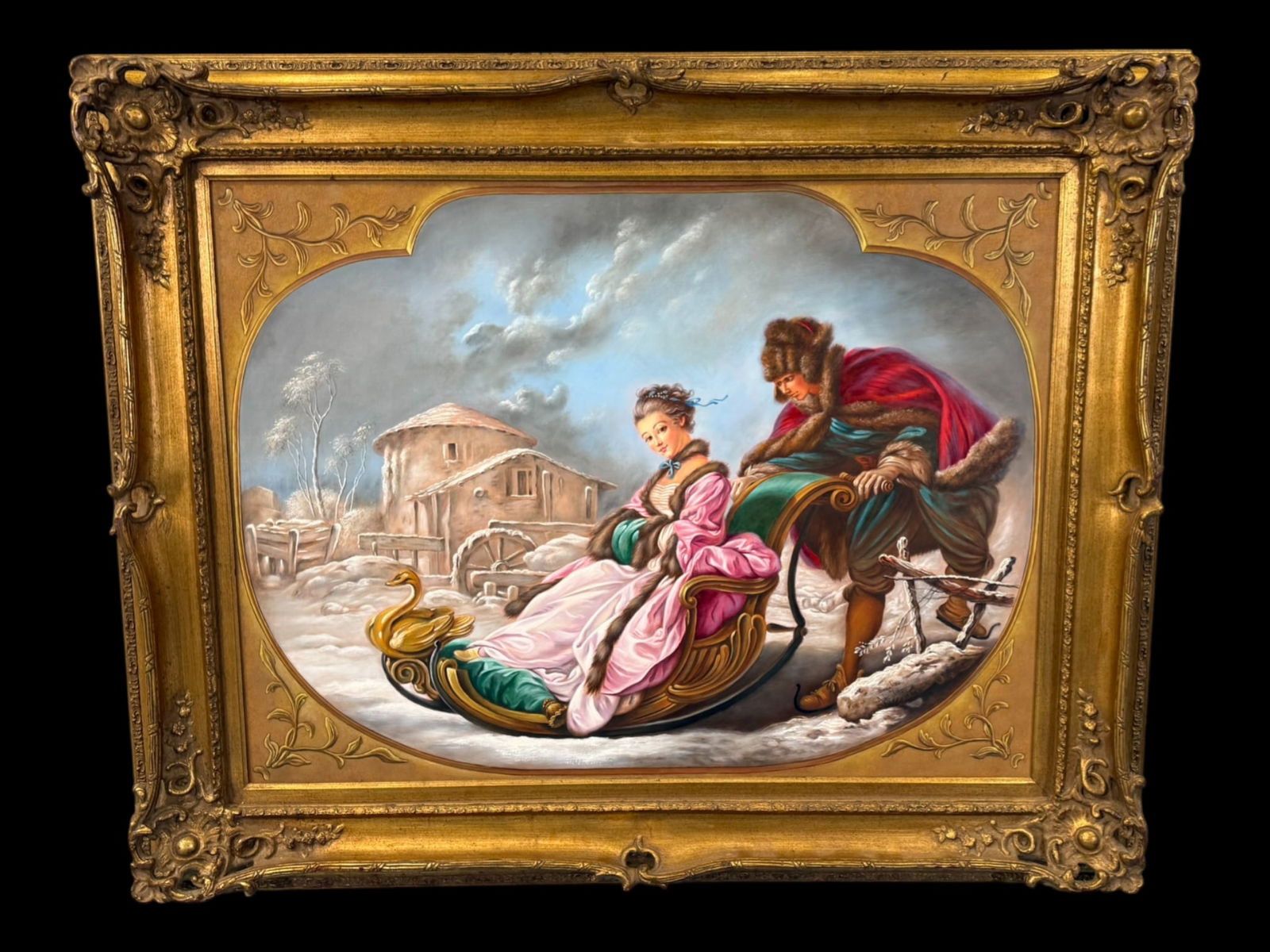 Continental School Romantic Winter Scene, Oil on Canvas (1 of 2)