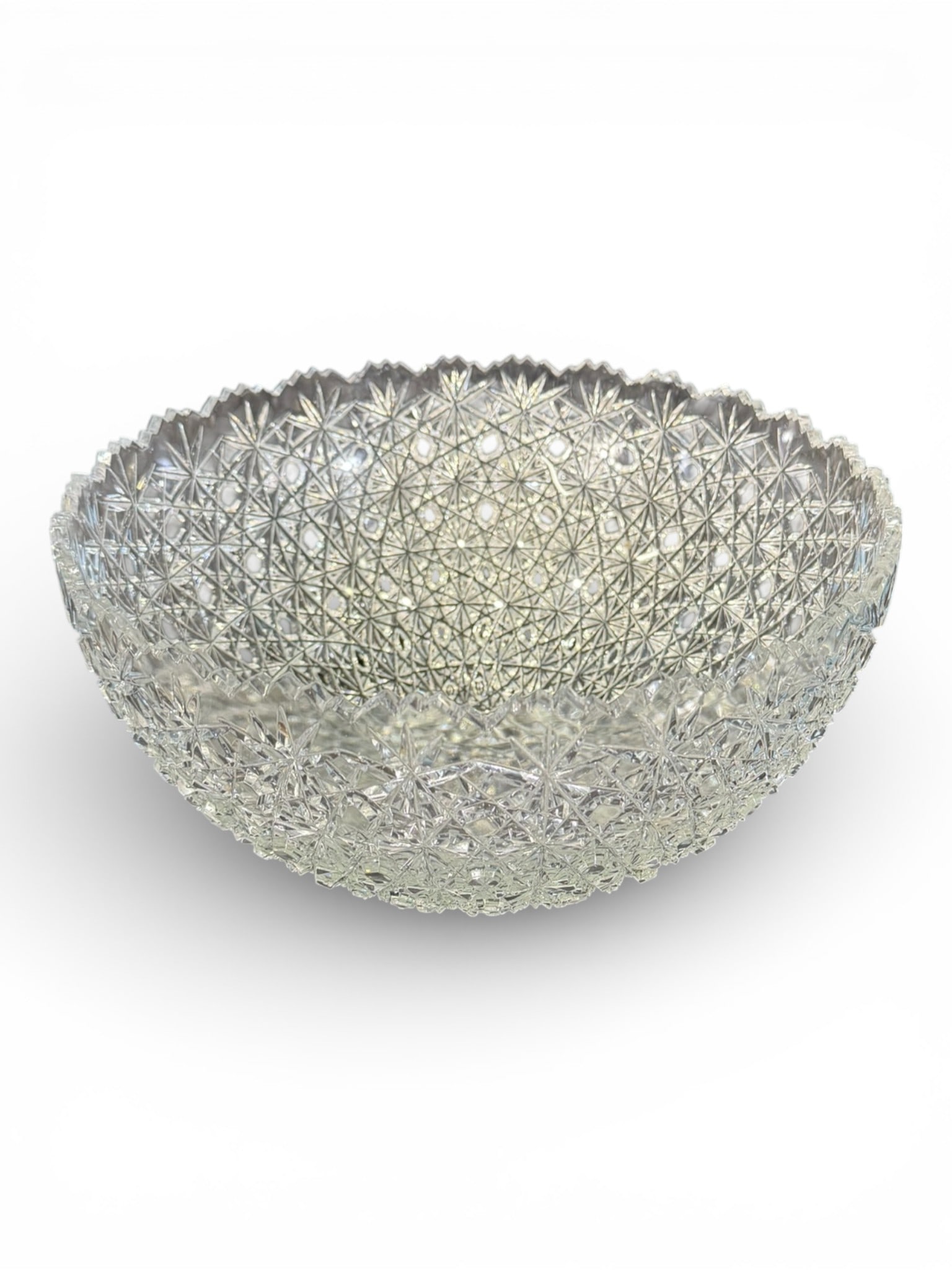 American Brilliant Period Cut Glass Punch Bowl, “Hard Cut?? Pattern, Early 20th Century (1 of 4)