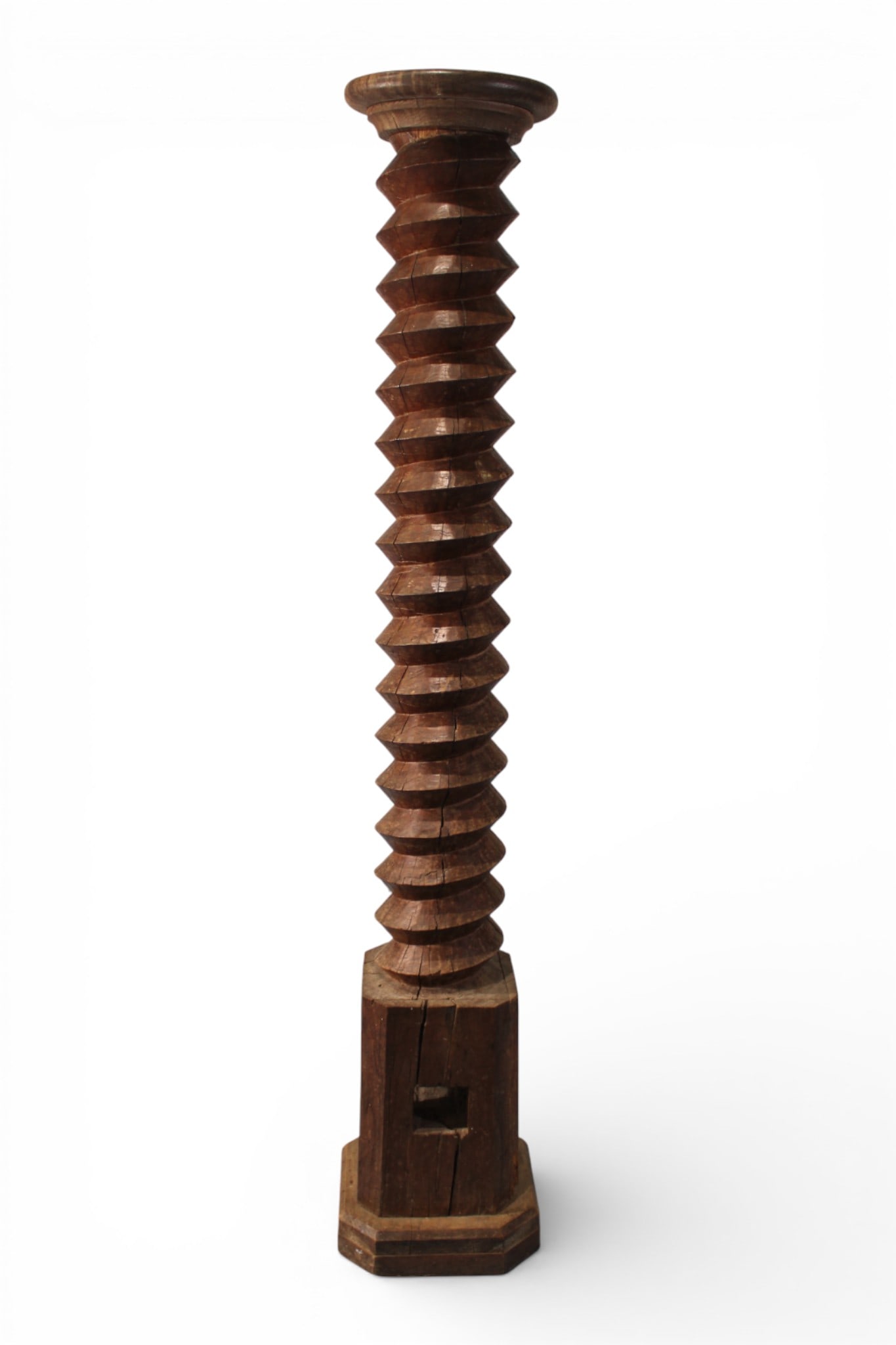 Large Primitive Carved Wooden Screw Post or Pedestal, 18th–Early 19th Century (1 of 4)
