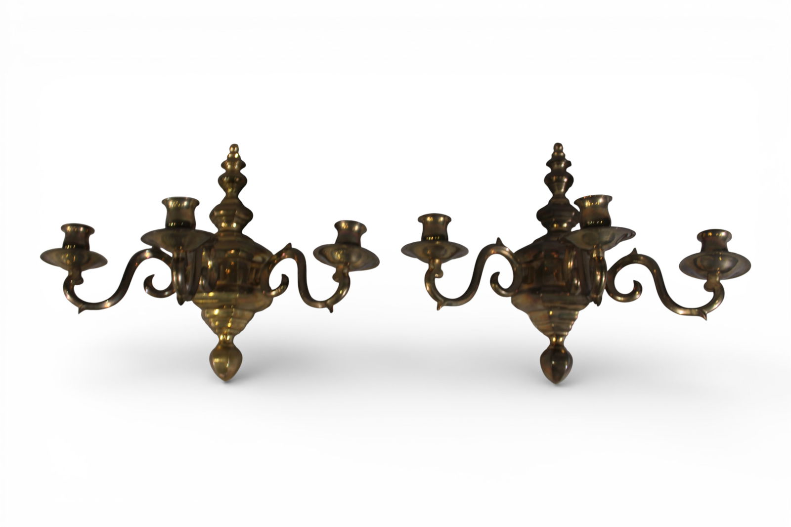 Pair of Brass Three-Light Wall Sconces (1 of 5)
