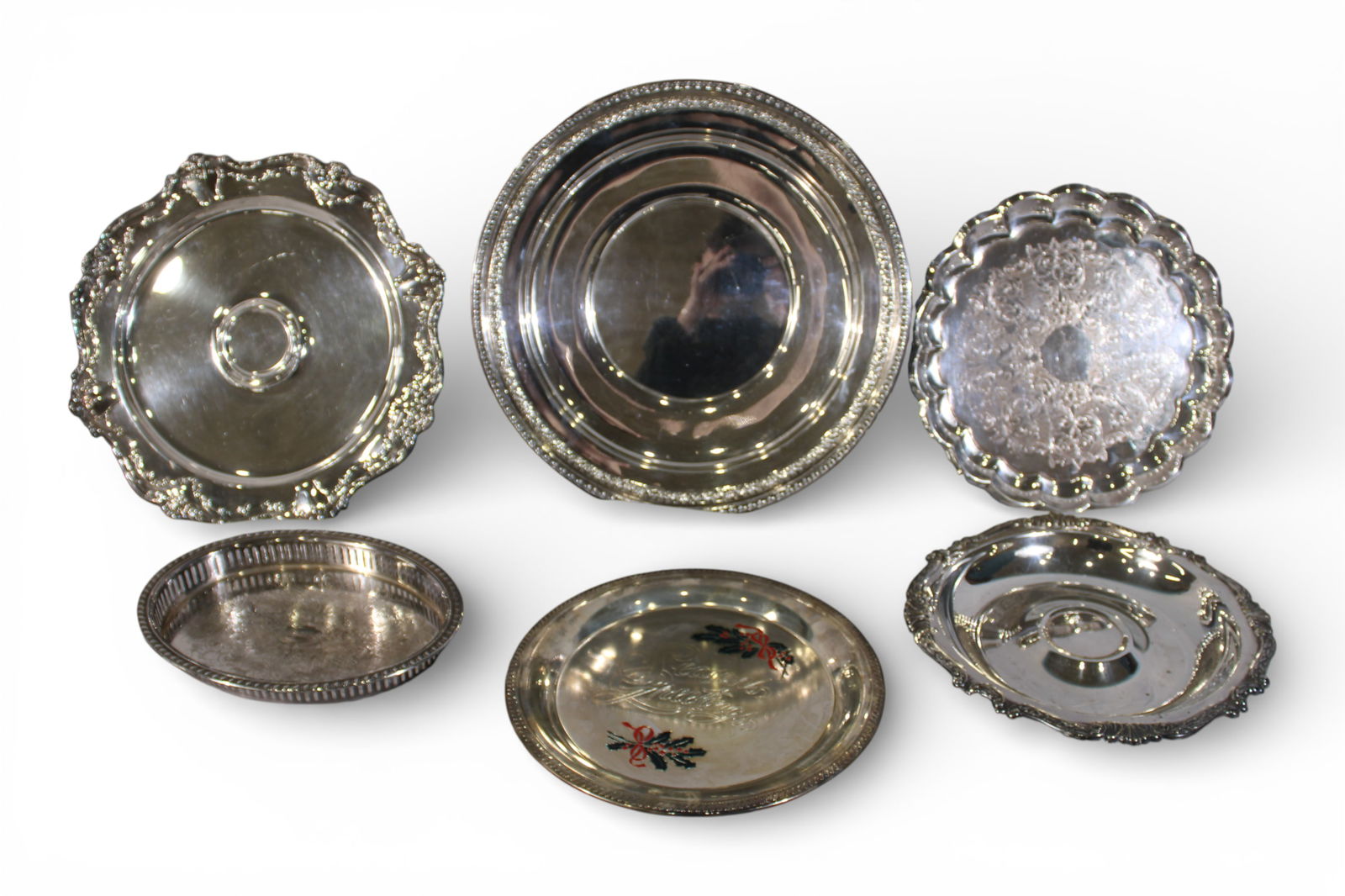 Grouping of Six Silver Plate Serving Trays (1 of 6)