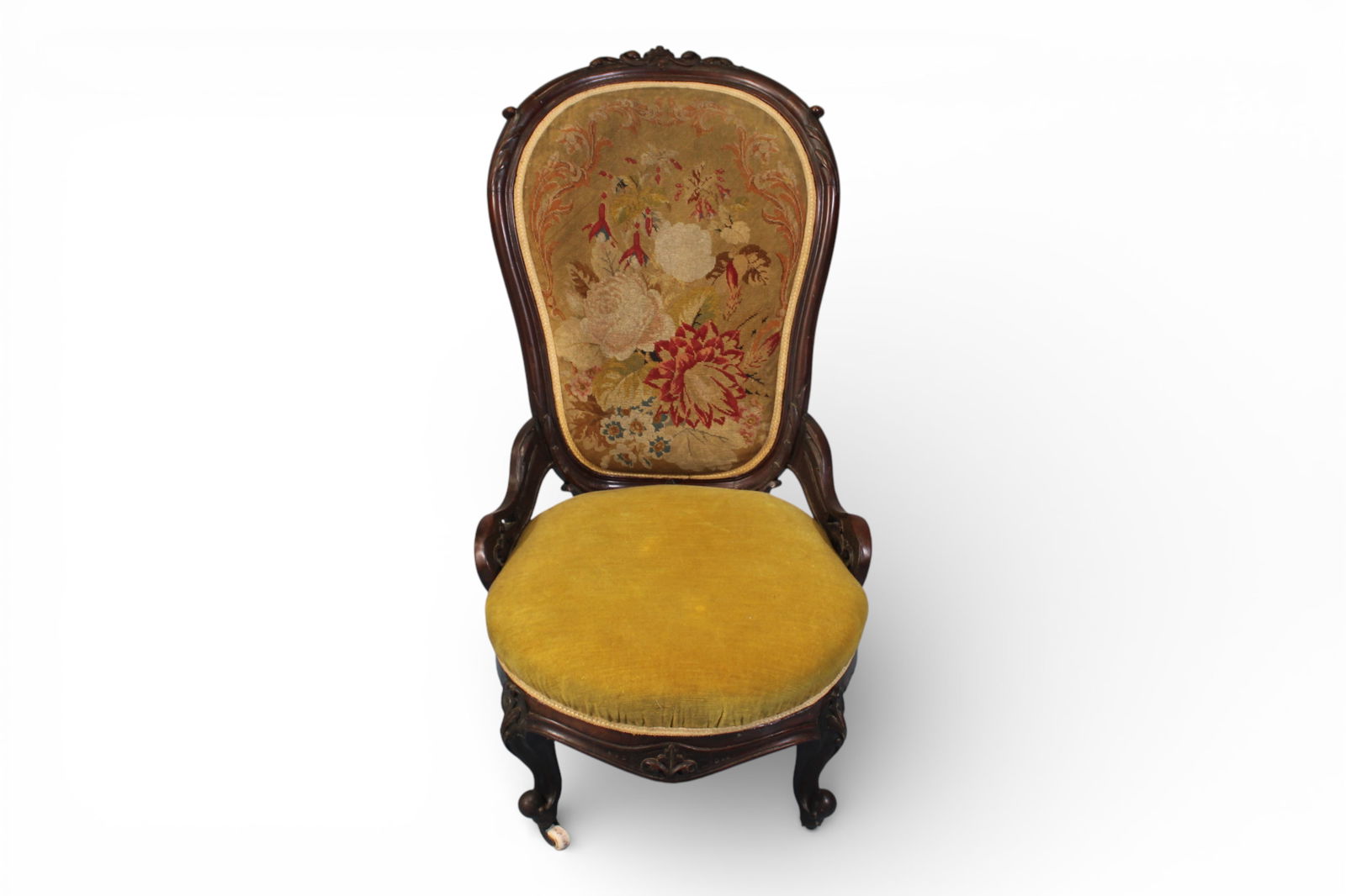 Victorian Walnut High-Back Parlor Chair with Needlepoint Upholstery (1 of 5)