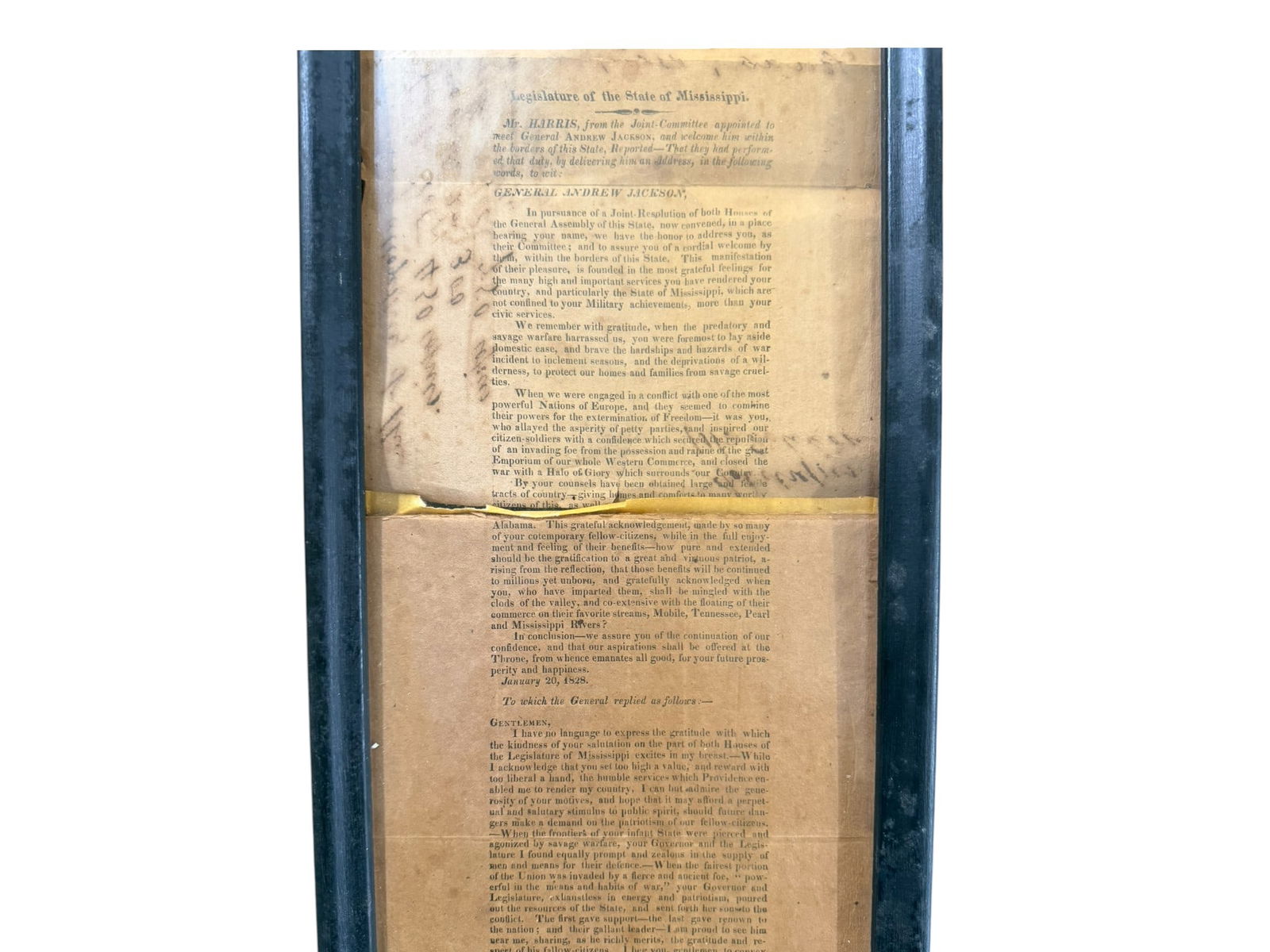 Rare Print of Andrew Jackson Address to the Legislature of the State of Mississippi, January 1828 (1 of 2)