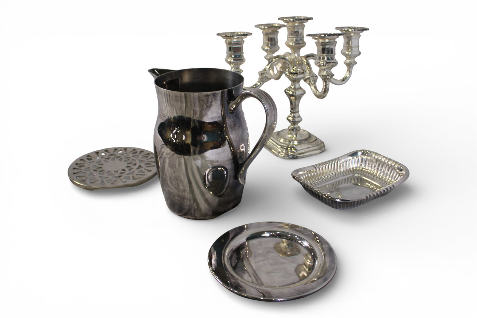 Six Silver Plate Serving Articles Including Five-Light Candelabrum - 2