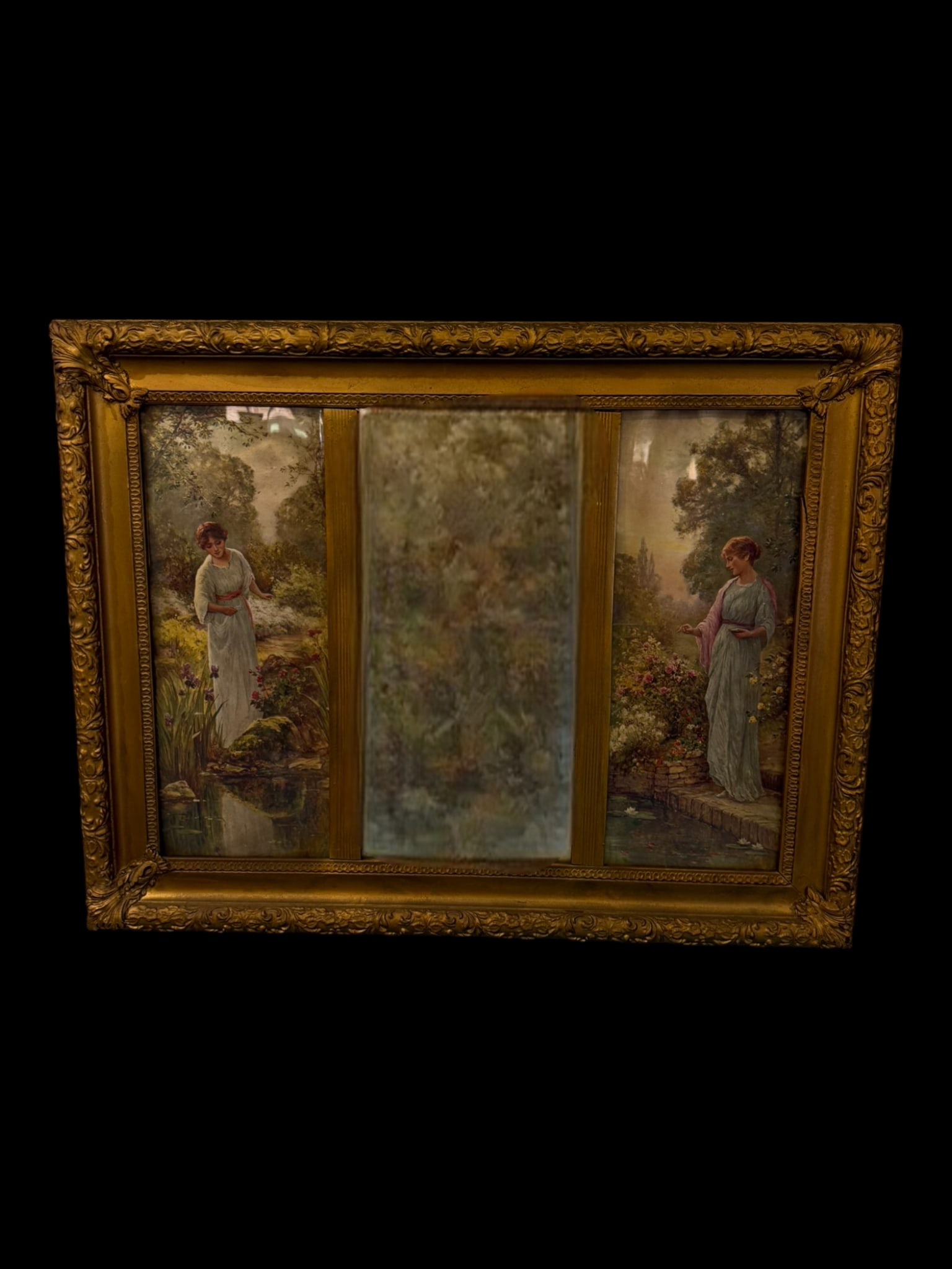 Victorian Giltwood Wall Panel Mirror with Scenic Panels (1 of 2)