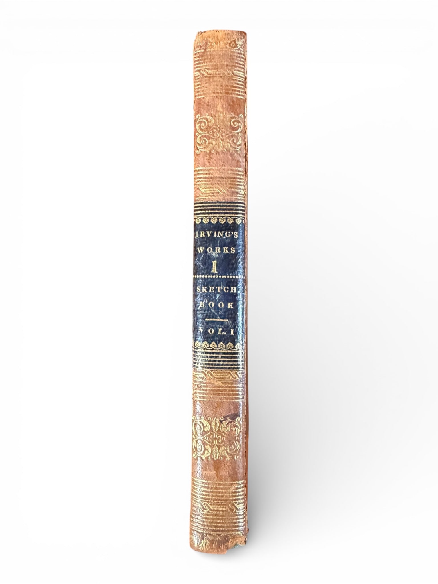 Irving's Works, Washington Irving, 11 Volumes of 12, Lea & Blanchard, Philadelphia, 1840.: Eleven leather-bound volumes from The Works of Washington Irving, published by Lea & Blanchard, Philadelphia, 1840, comprising a partial 12-volume set. Uniformly bound in brown leather with gilt