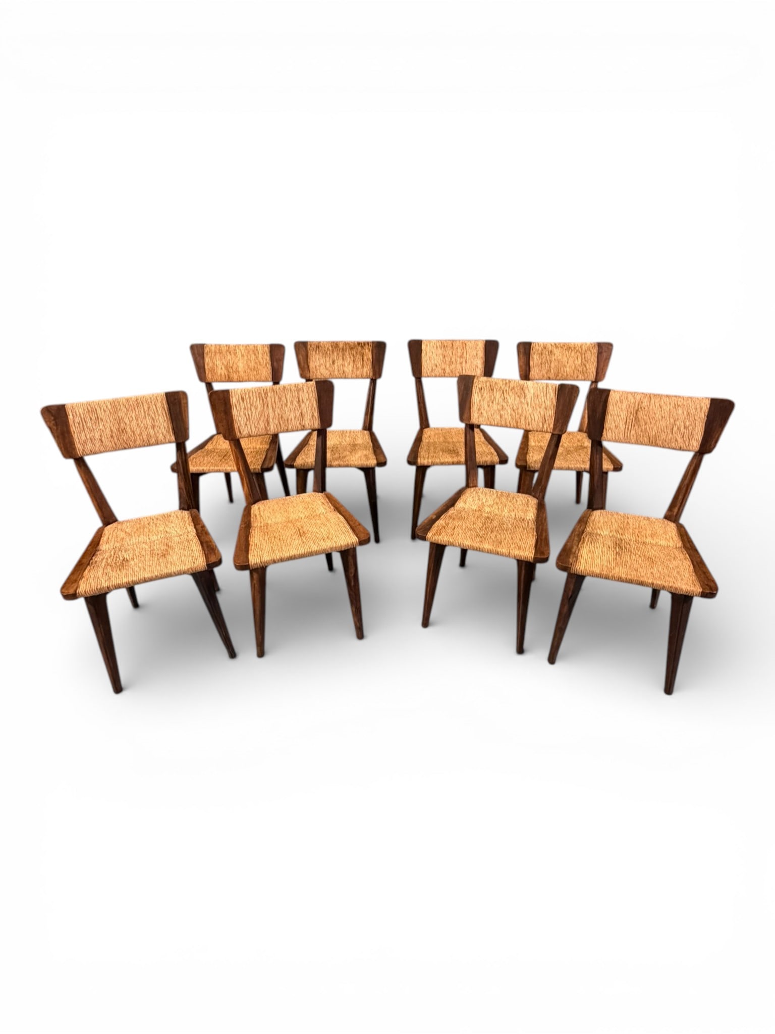 Set of Eight Mid-Century Modern Dining Chairs with Rush Seats (1 of 3)