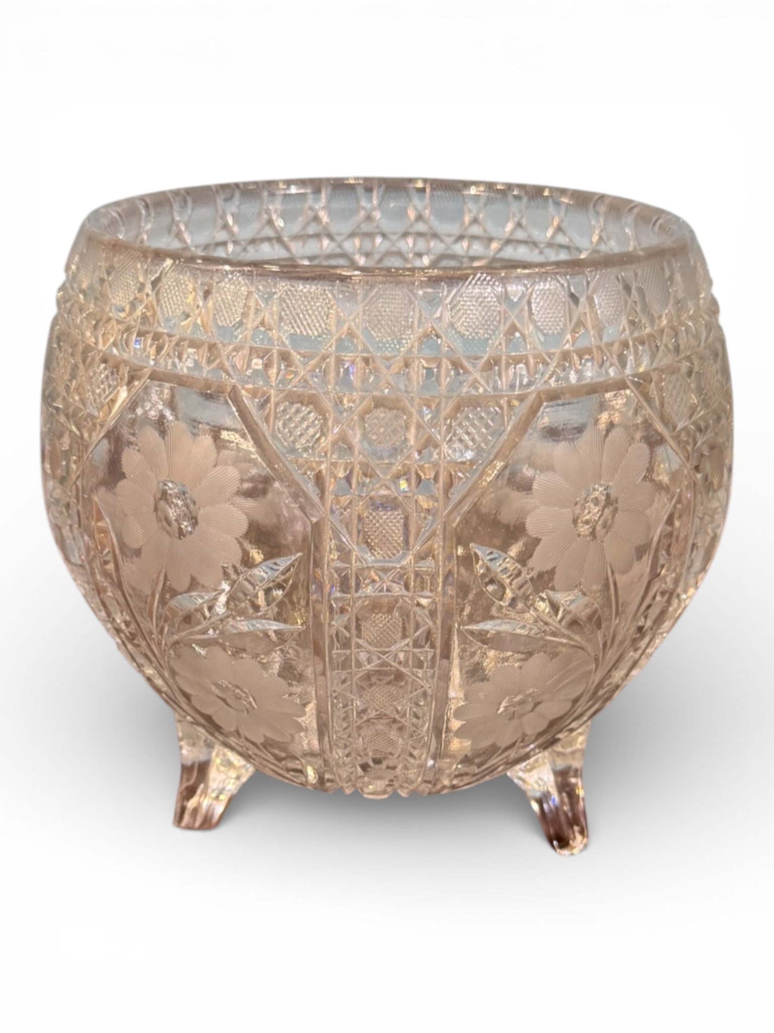 American Brilliant Cut Glass Three-Footed Rose Bowl (1 of 3)