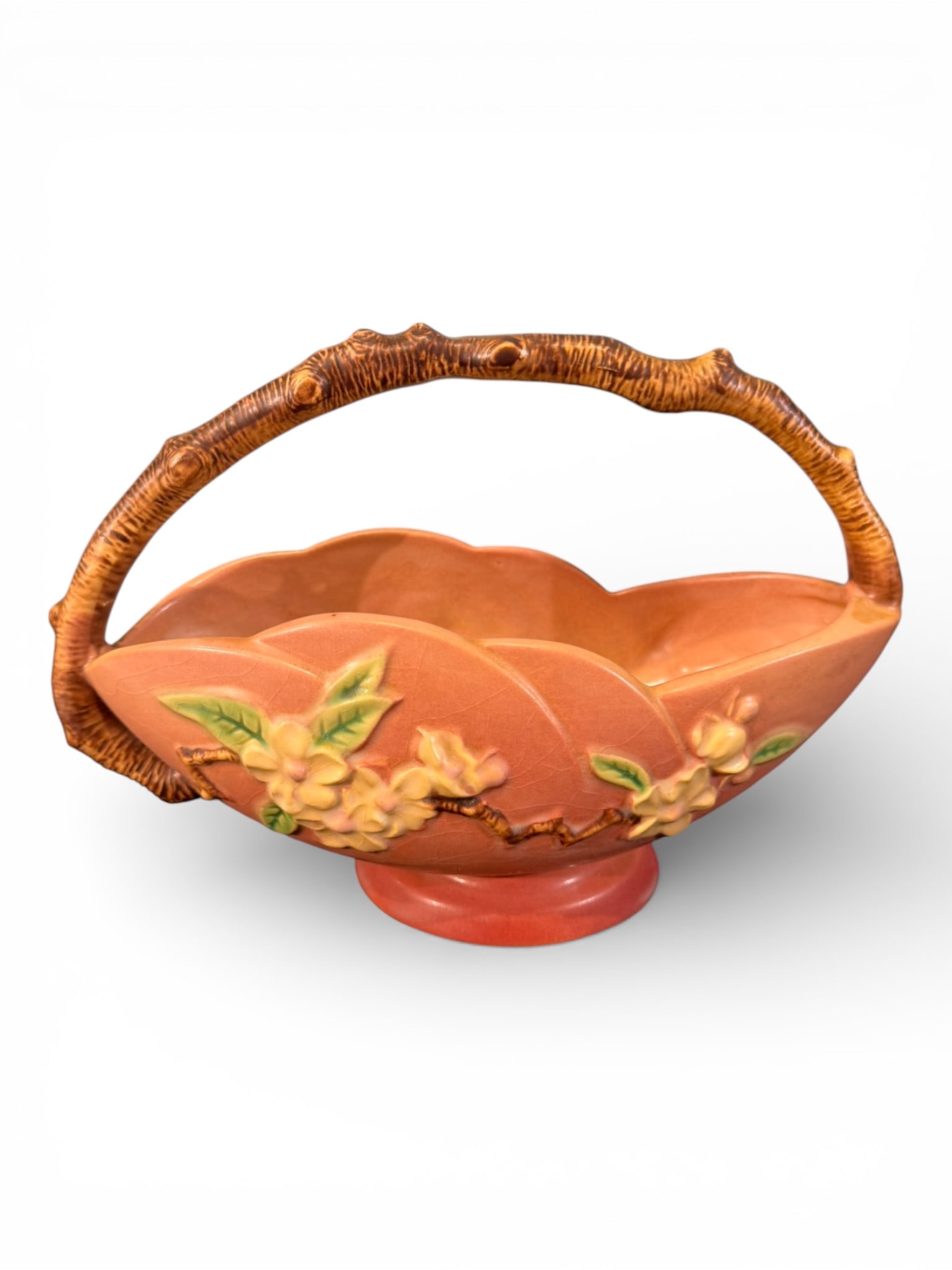 Roseville Pottery “Magnolia” Handled Basket Bowl, Shape 310-10 (1 of 3)