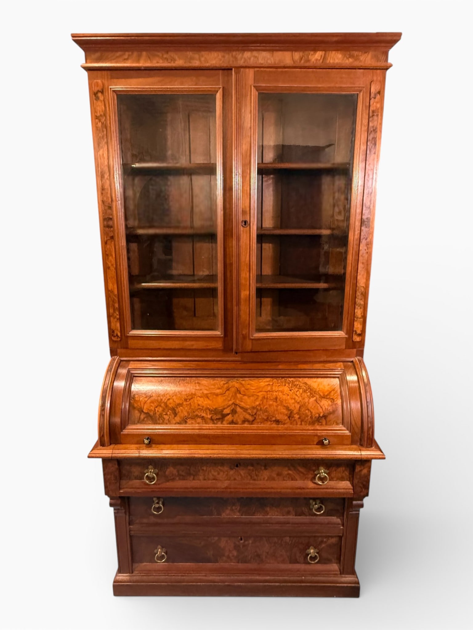 Victorian Walnut Secretary Bookcase with Cylinder Roll Desk (1 of 6)