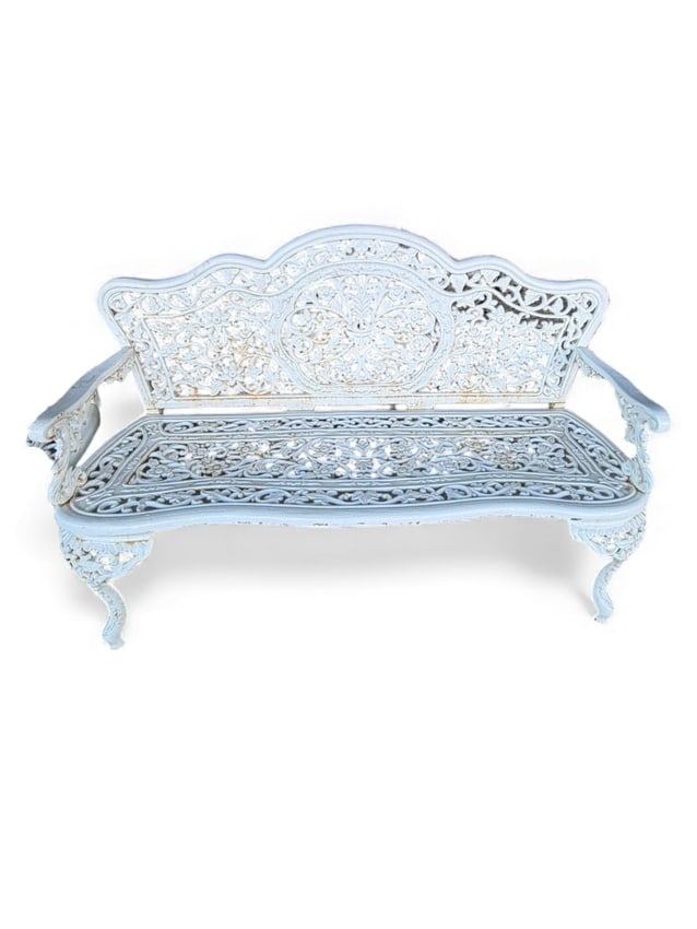 Cast Iron Garden Bench, Coalbrookdale-Style Floral and Scroll Pattern (1 of 2)