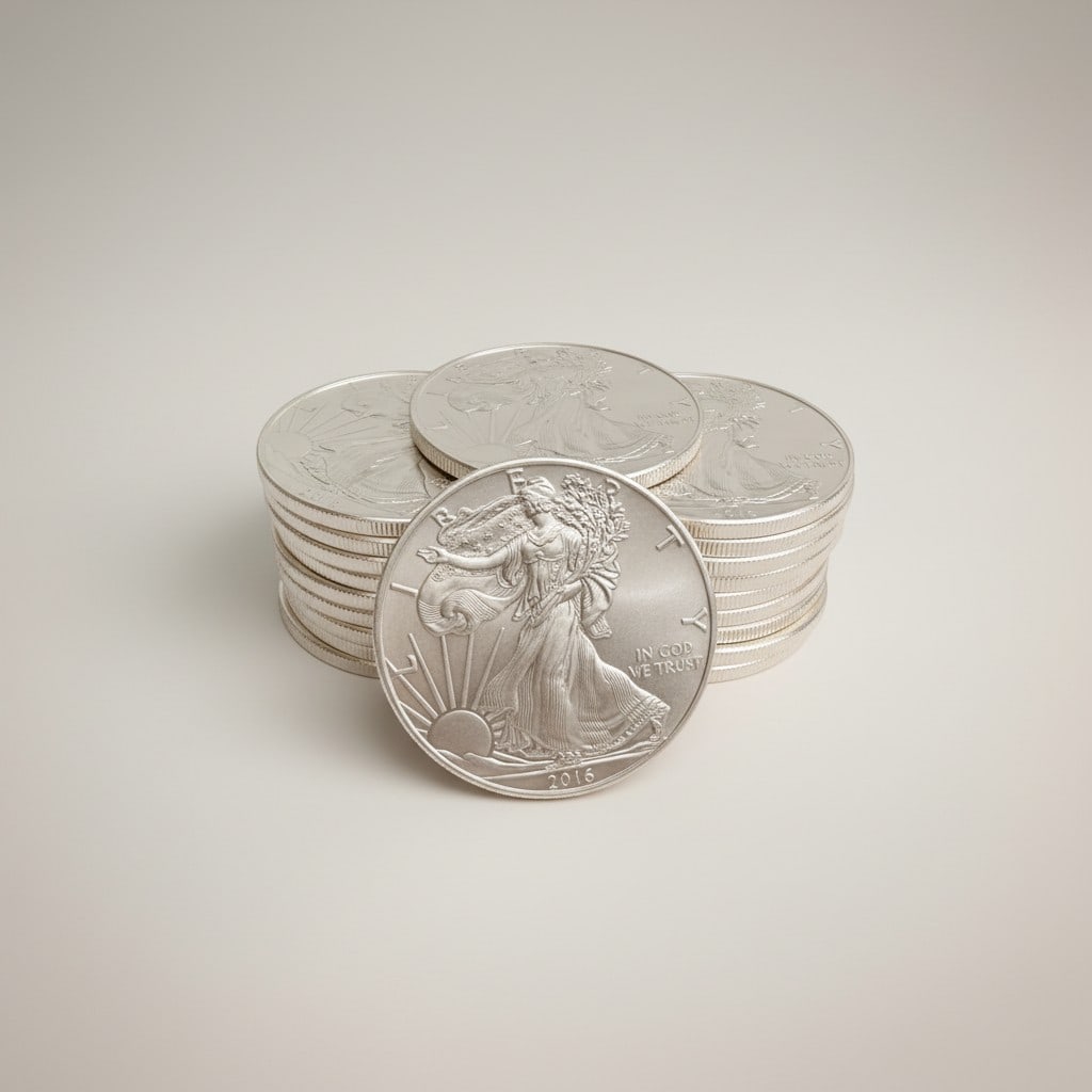 Twenty American Silver Eagle One Ounce Silver Dollars, 2016: Group lot of twenty United States American Silver Eagle bullion coins dated 2016, each struck by the United States Mint in one troy ounce of .999 fine silver. The obverse features Adolph A. Weinman?s