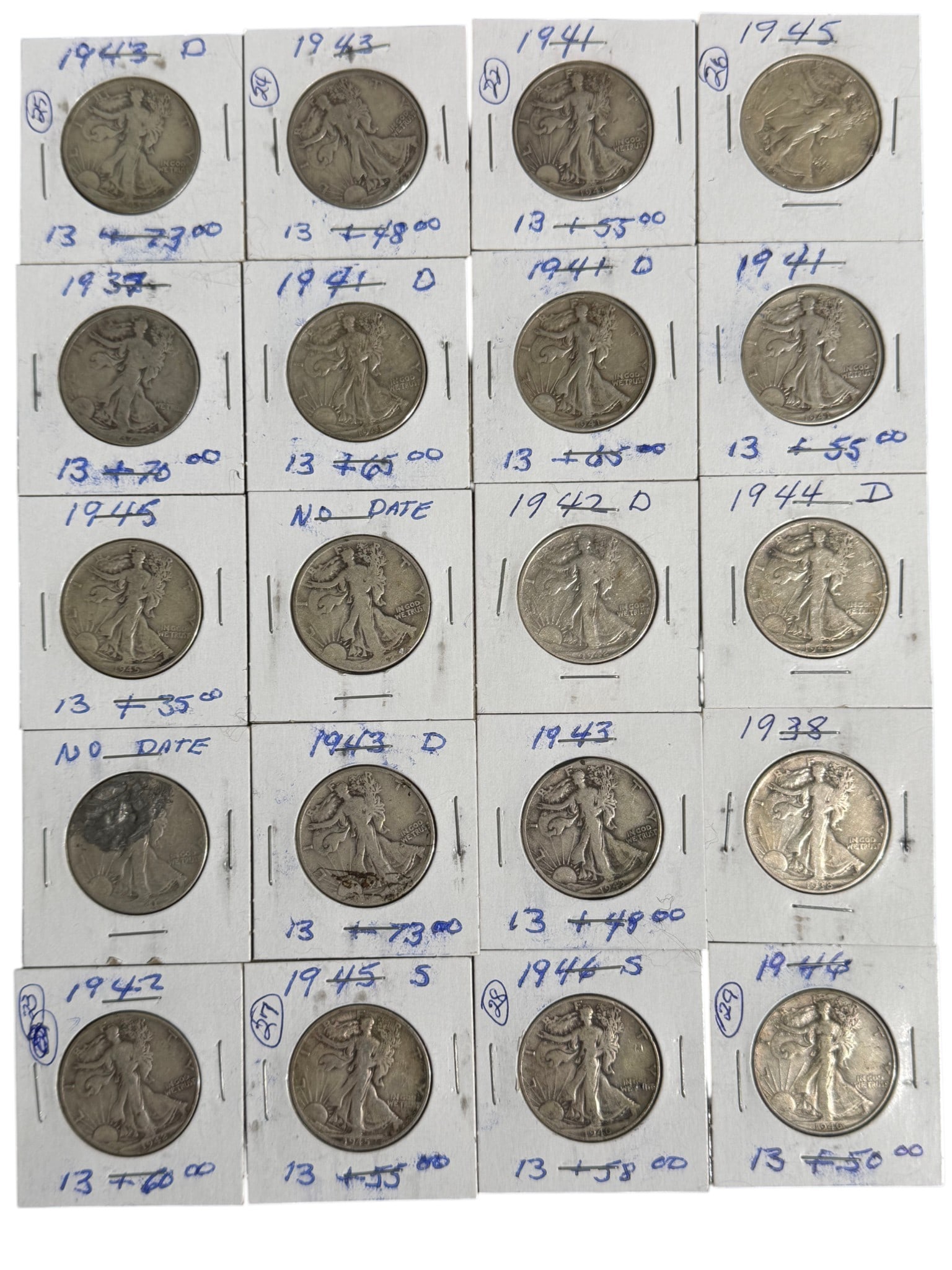 Group of Twenty Walking Liberty Silver Half Dollars, 1938-1946 (1 of 2)
